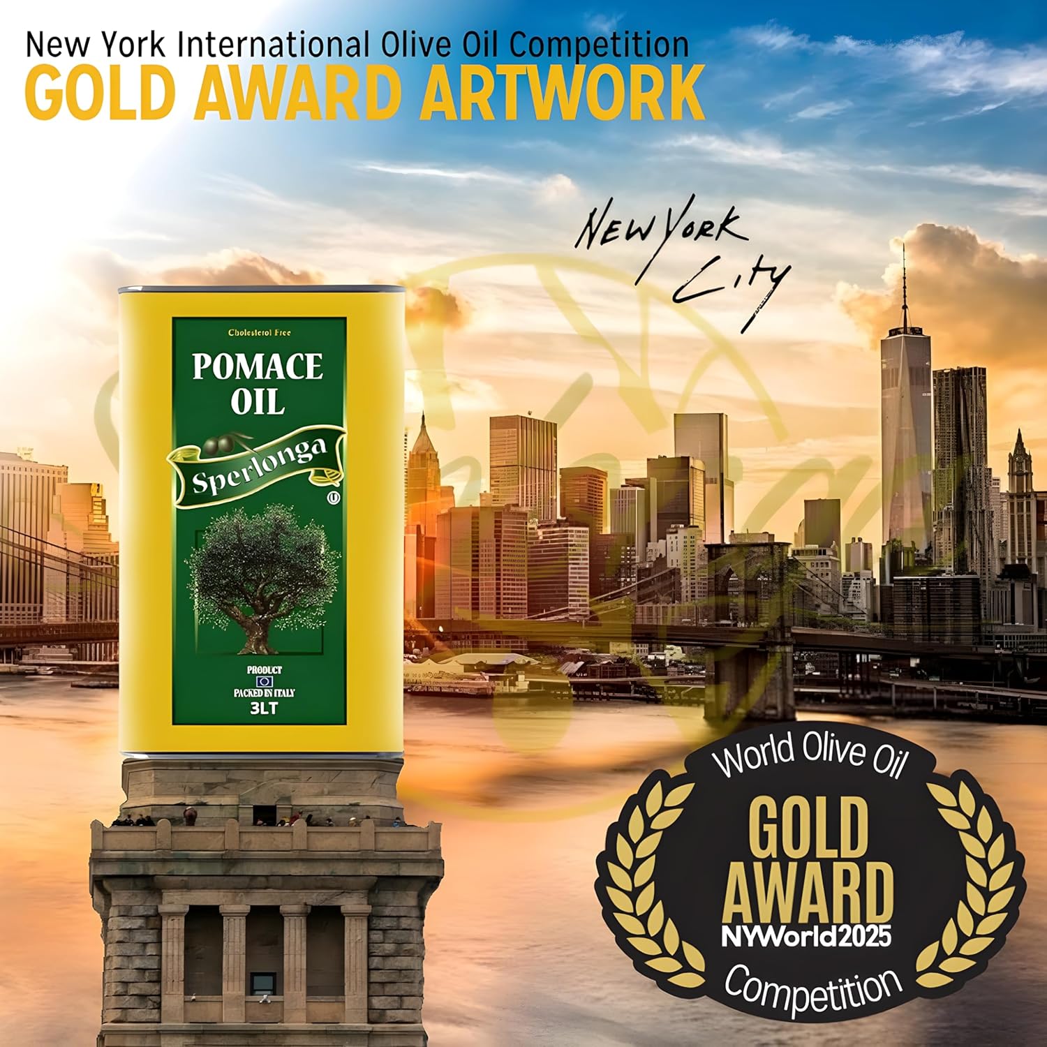 Sperlonga Olive and Pomace Oil – 3L (101.4 fl.oz.) Metal Tin – Refined Olive Oil for Frying & Cooking – High Smoke Point – Italian Quality - Ideal as carrier oil - Fast Shipment from U.S. inventory !