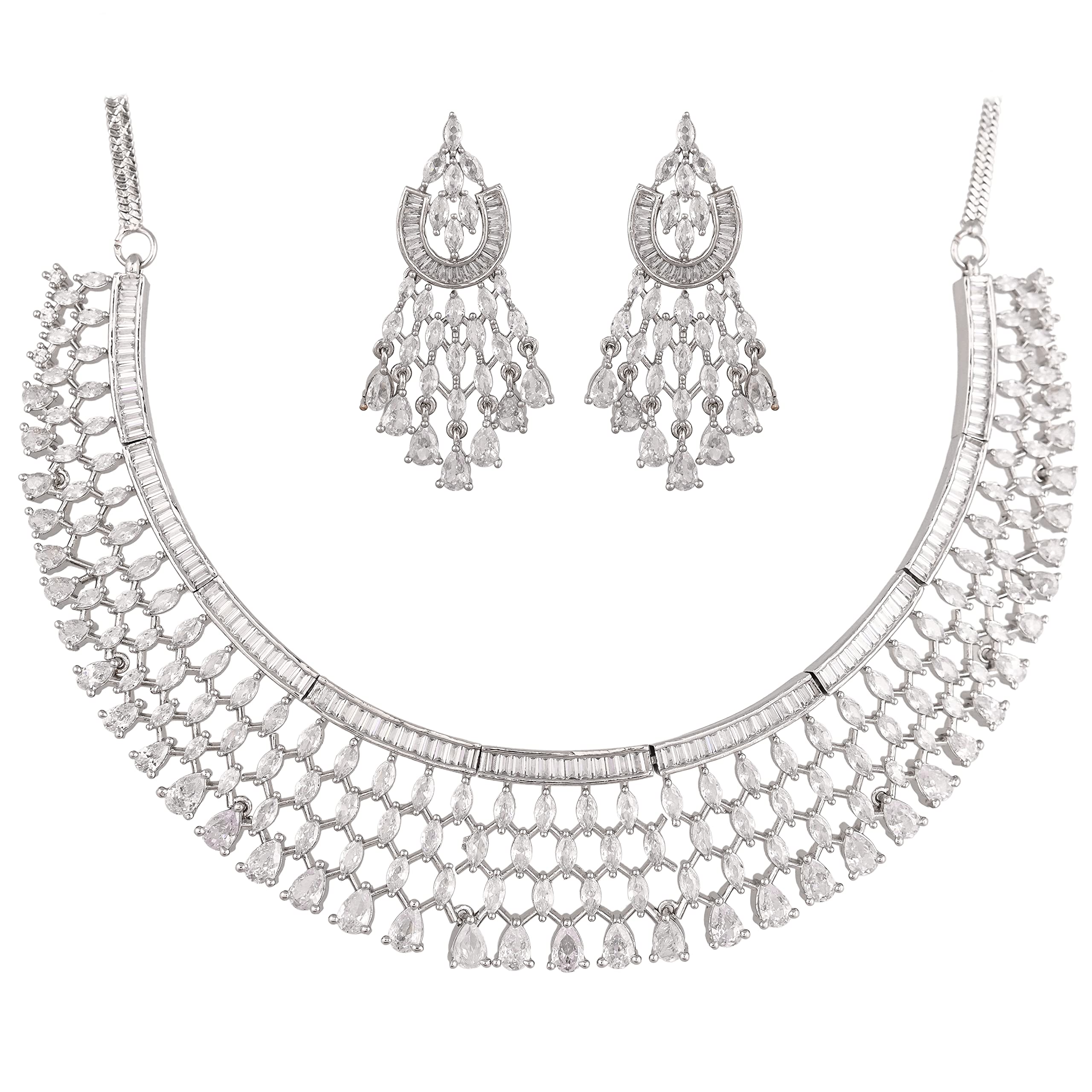 RATNAVALI JEWELS American Diamond Necklace set Rose Gold Plated Traditional stylish wedding Western AD Jewellery Set with Dangler Earring for Women/Girls (B0BGSQL7X5) Amazon Price History, Amazon Price Tracker