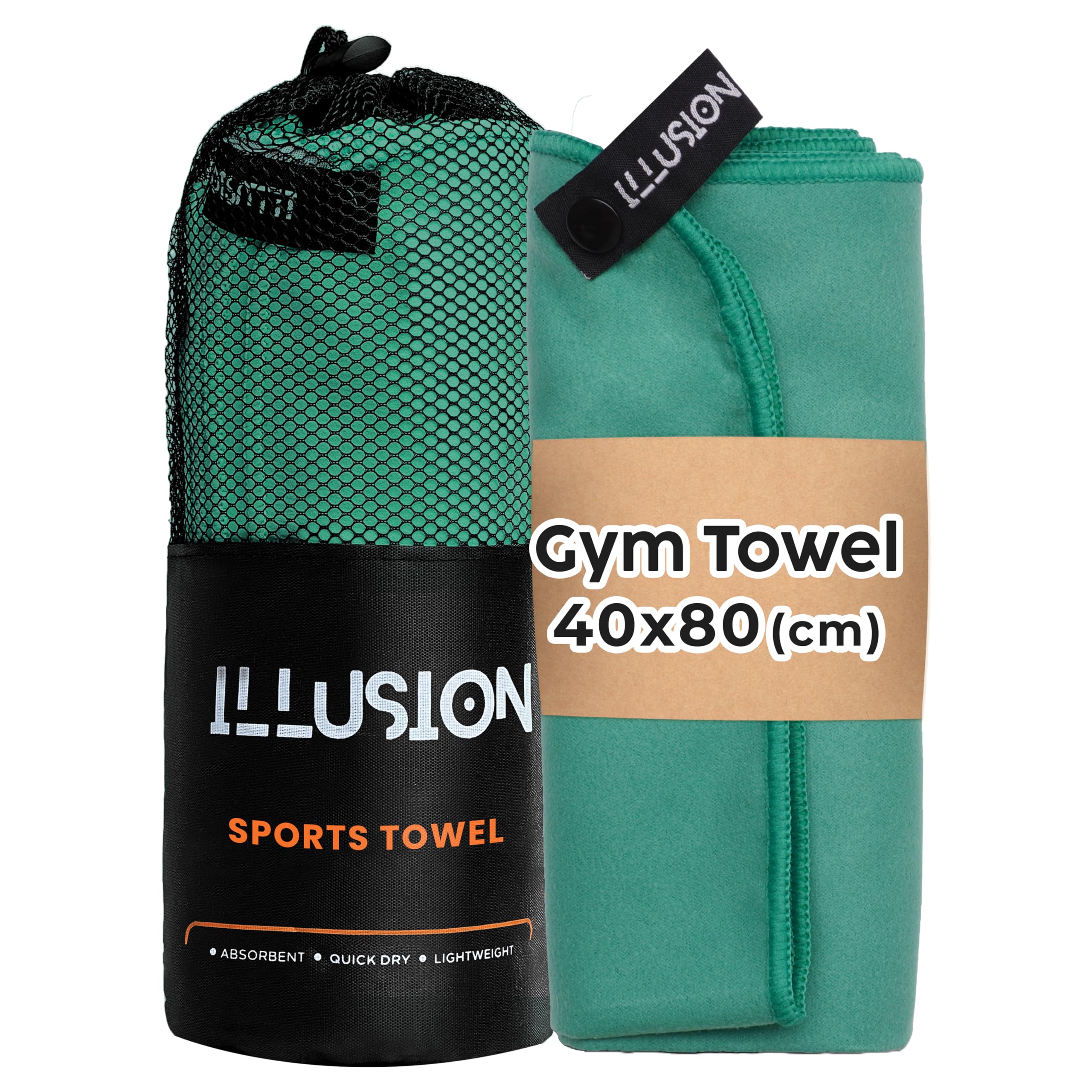 illusion Small Microfibre Gym Towel for Active Sports (40x80cm) - Lightweight Quick Dry Towel - Ideal for Cardio, Cycling, Strength Training, Yoga, and Running, Perfect for Athletes Training Outdoors