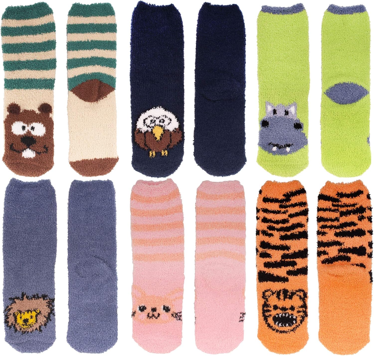 BambooMN Super Soft Warm Cute Animal Non-Slip Fuzzy Cozy Crew Winter Home Socks, 6 and 12 Pair Value Pack
