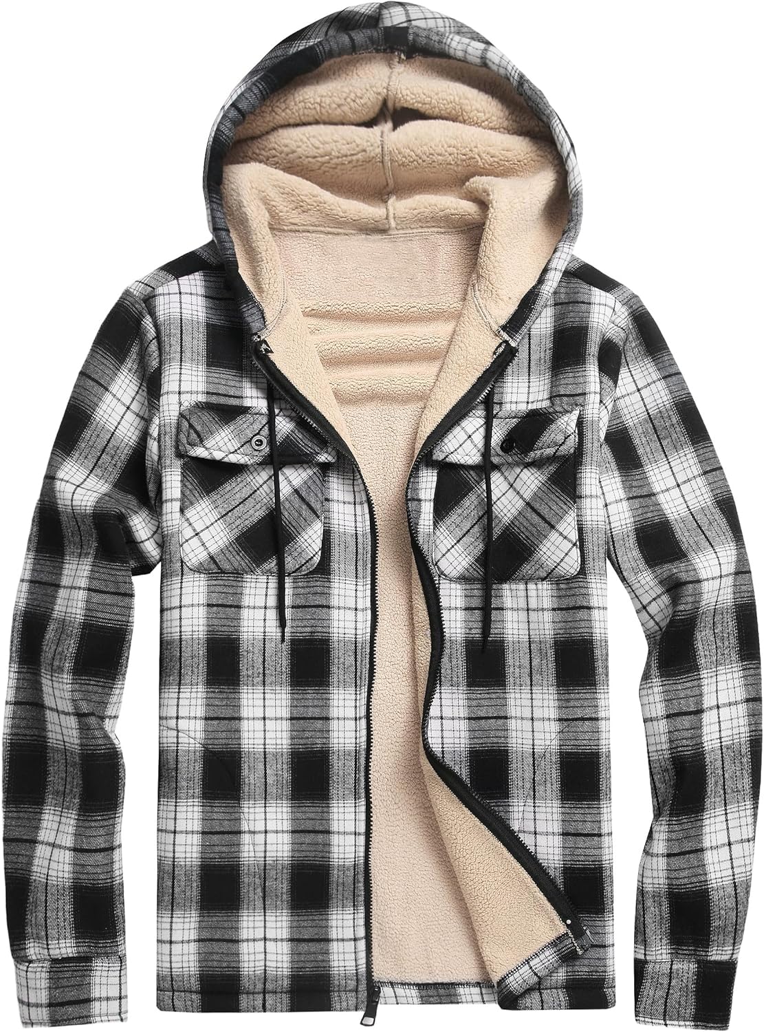 Men's Hooded Flannel Jacket Full Zip Fleece Lined Heavyweight Plaid Winter Coat Outerwear, S-3XL