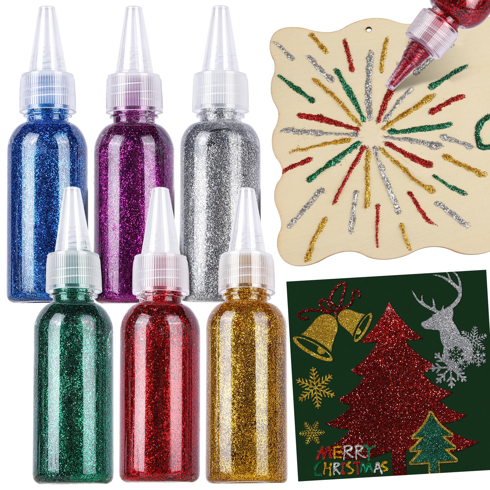LEOBRO Glitter Glue for Crafts, 240ml Red, Silver, Gold, Green, Blue and Purple Glitter Glue Gel, for Painting, Writing, Christmas Decorations,