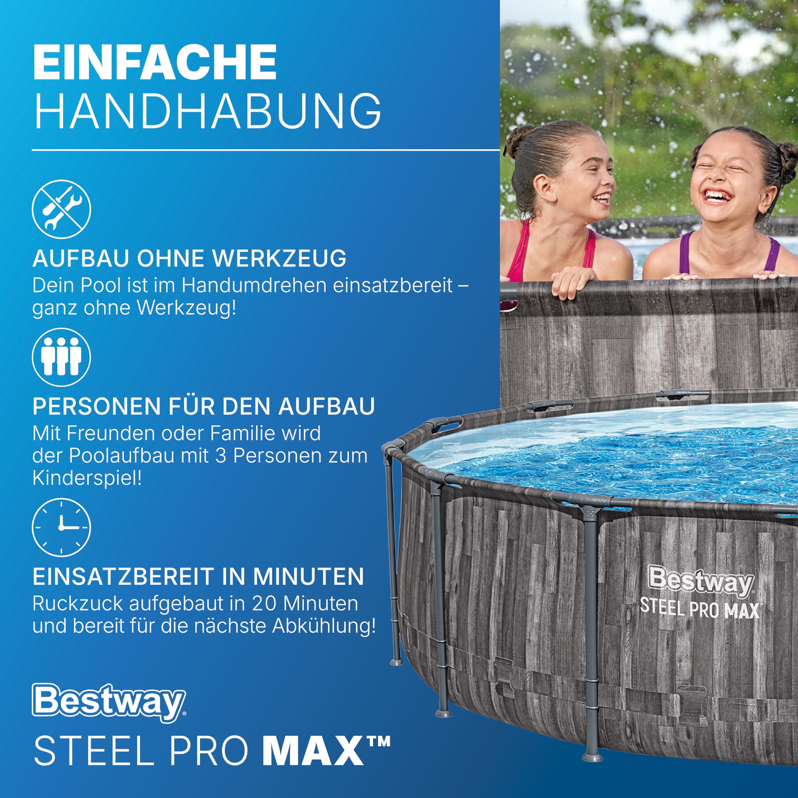 Bestway Steel Pro MAX Solo Pool ohne Zubehör Ø 427 x 107 cm, Holz-Optik (Mooreiche), rund