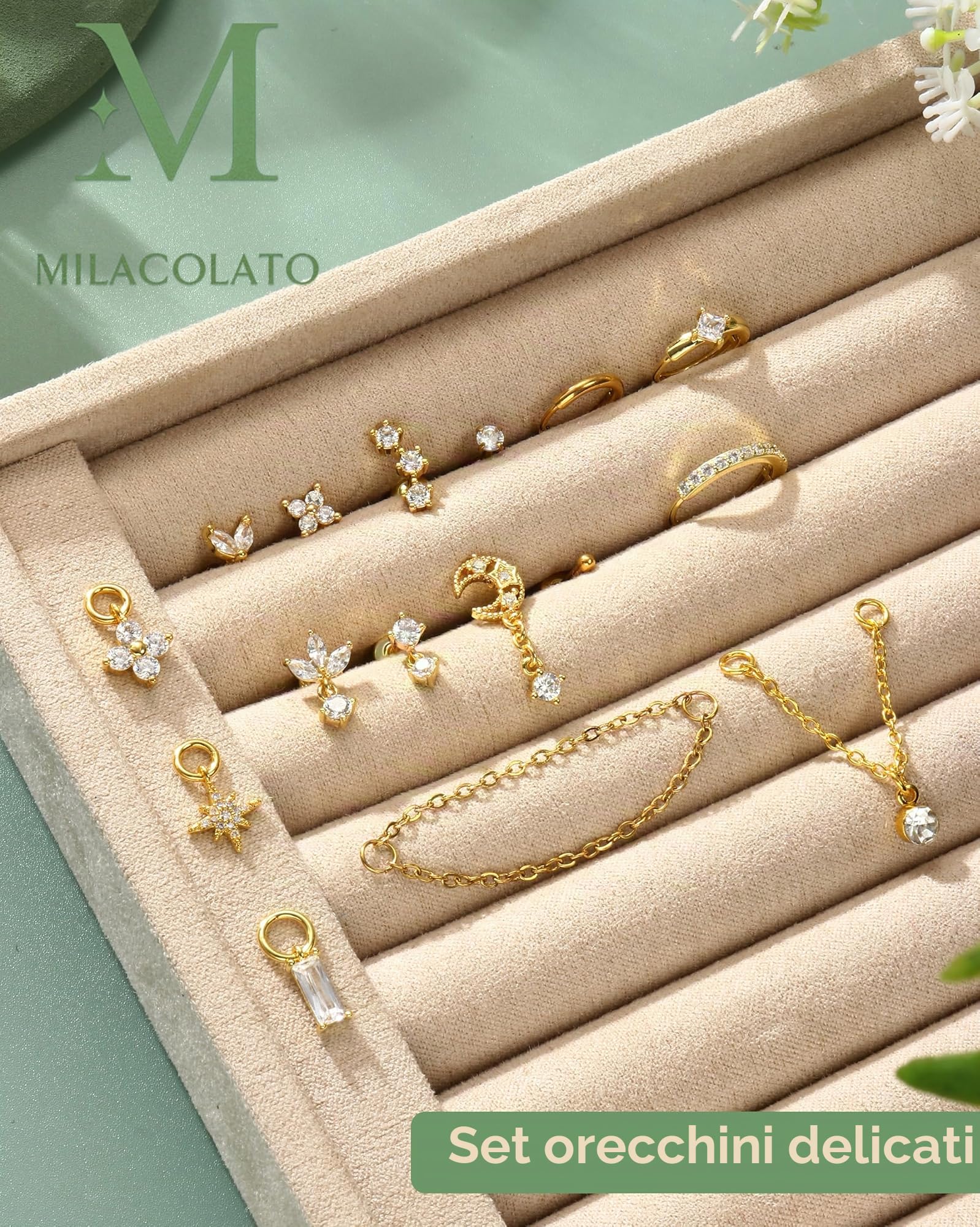 MILACOLATO 16Pcs Piercing Orecchio Acciaio Chirurgico Helix Piercing Orecchio Anallergici Donna Oro Argento Piccoli Cerchio Conch Cartilagine Trago Piercings Gioielli 20G
