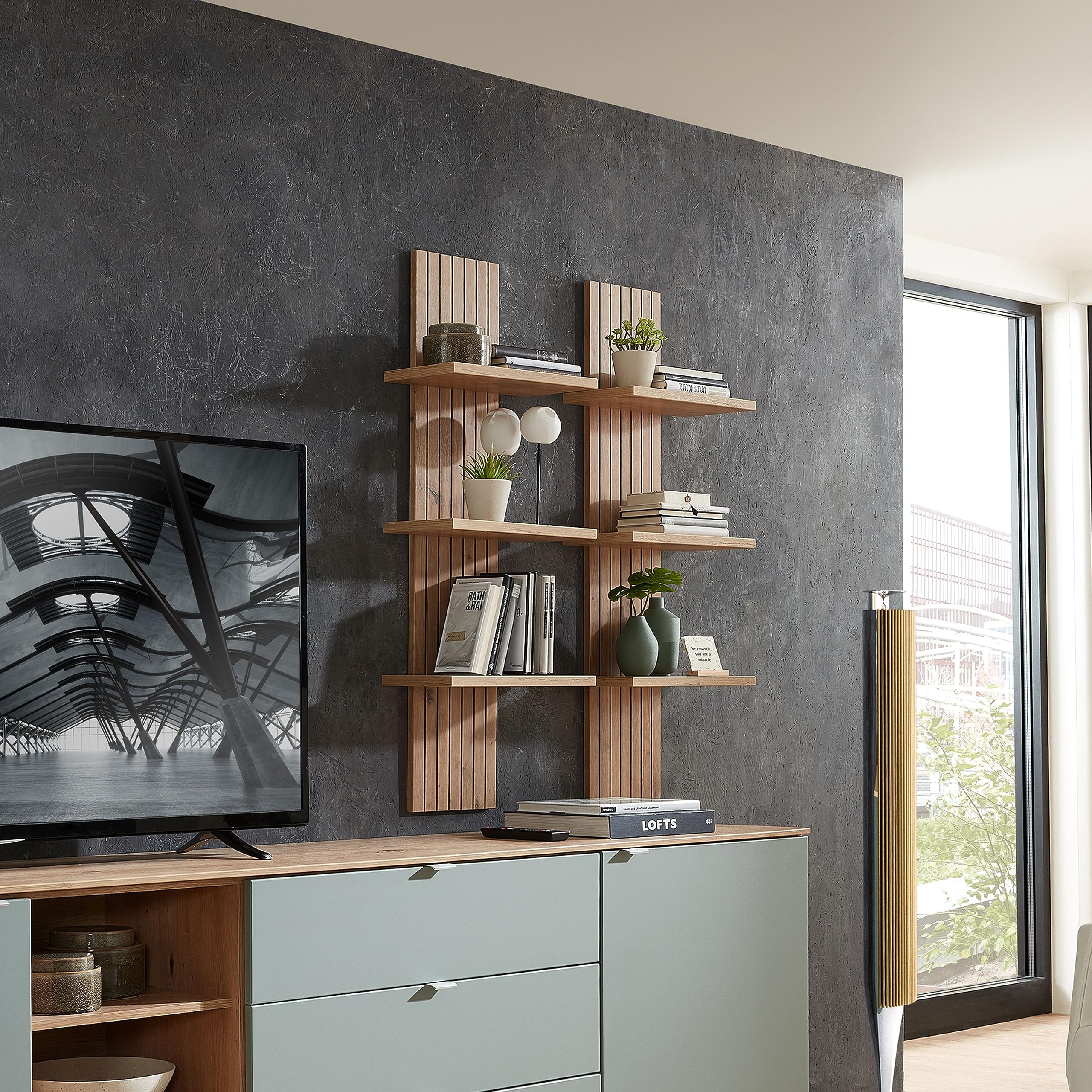 CORE Wandboard in Artisan Eiche Optik - Vielseitig einsetzbares Wandregal mit 3 Böden - 38 x 120 x 22 cm (B/H/T) | 38 x 120 x 22 cm (B/H/T), markante Lamellenoptik, für Wohnzimmer, Schlafzimmer, Büro oder Flur geeignet