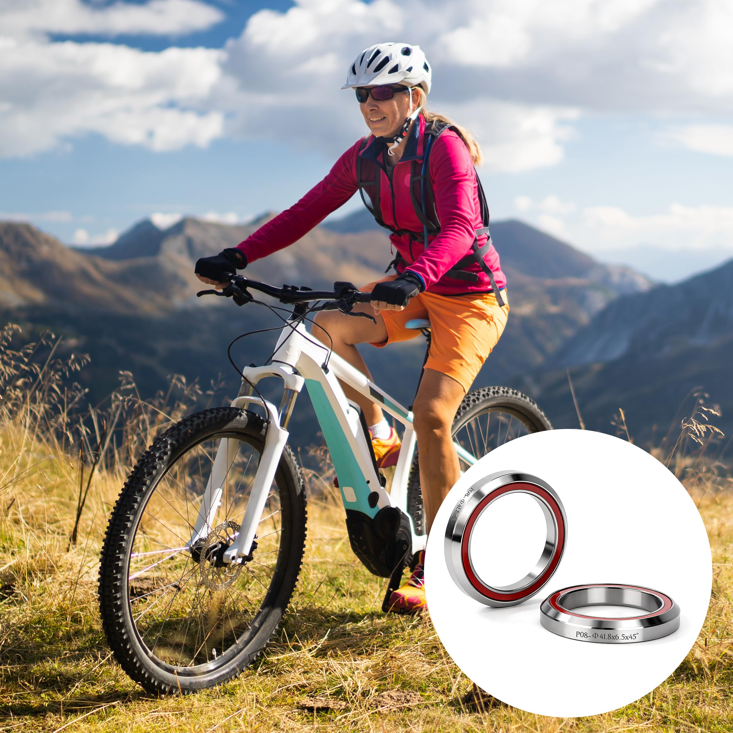 Tunejoy Cuscinetto Cuffia per Bici da 41,8 mm Cuscinetti Sterzo per Bicicletta in Acciaio per Mountain Bicicletta 2 Pezzi