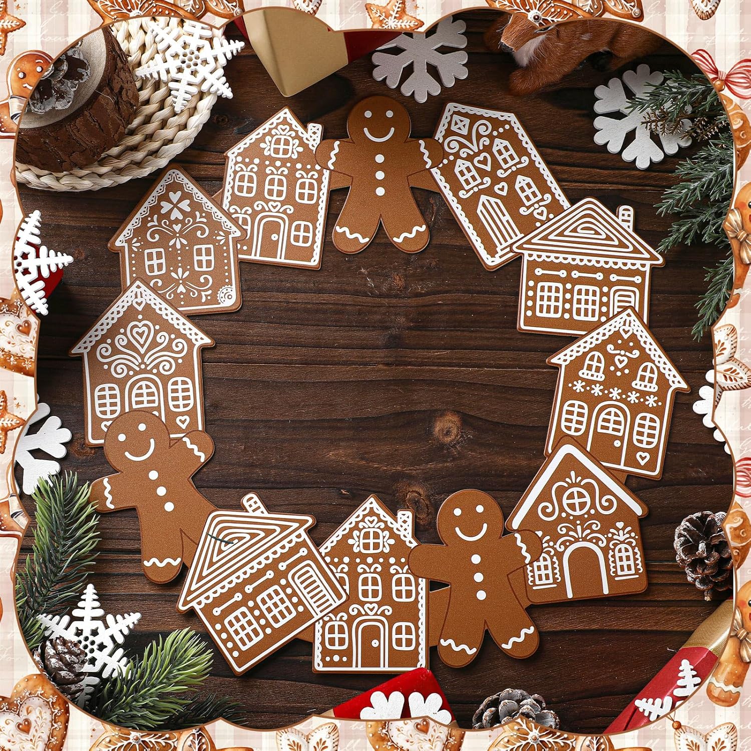 Metal Wreath Gingerbread Christmas Decoration for Front Door Gingerbread Man House Wreaths Metal Hanging Vintage Rustic Xmas Welcome Sign for Porch Wall Home Outdoor, 12 Inch - Image 4