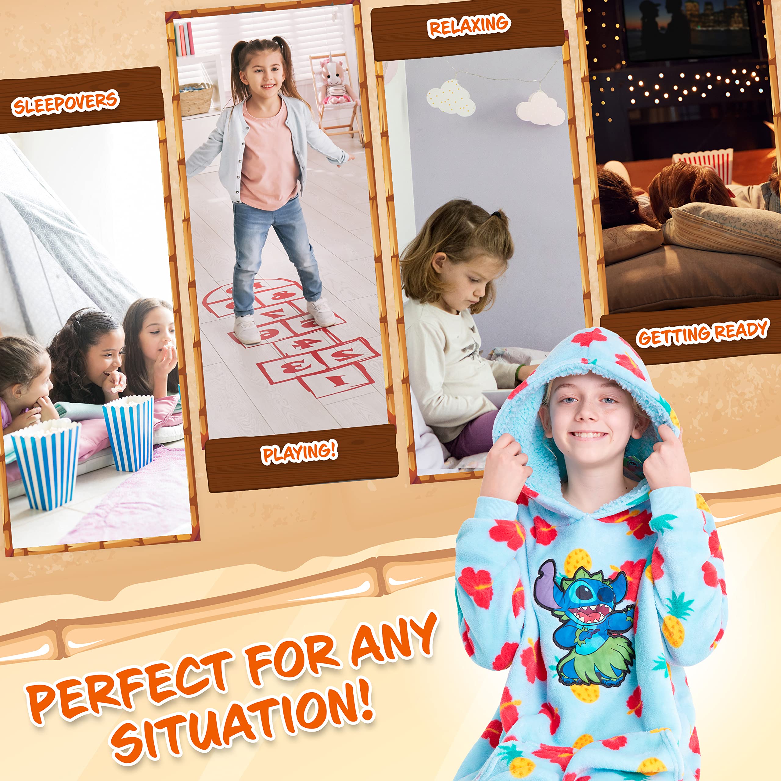 Disney Felpa Oversize Bambina Ragazza con Cappuccio Mickey Minnie Stitch