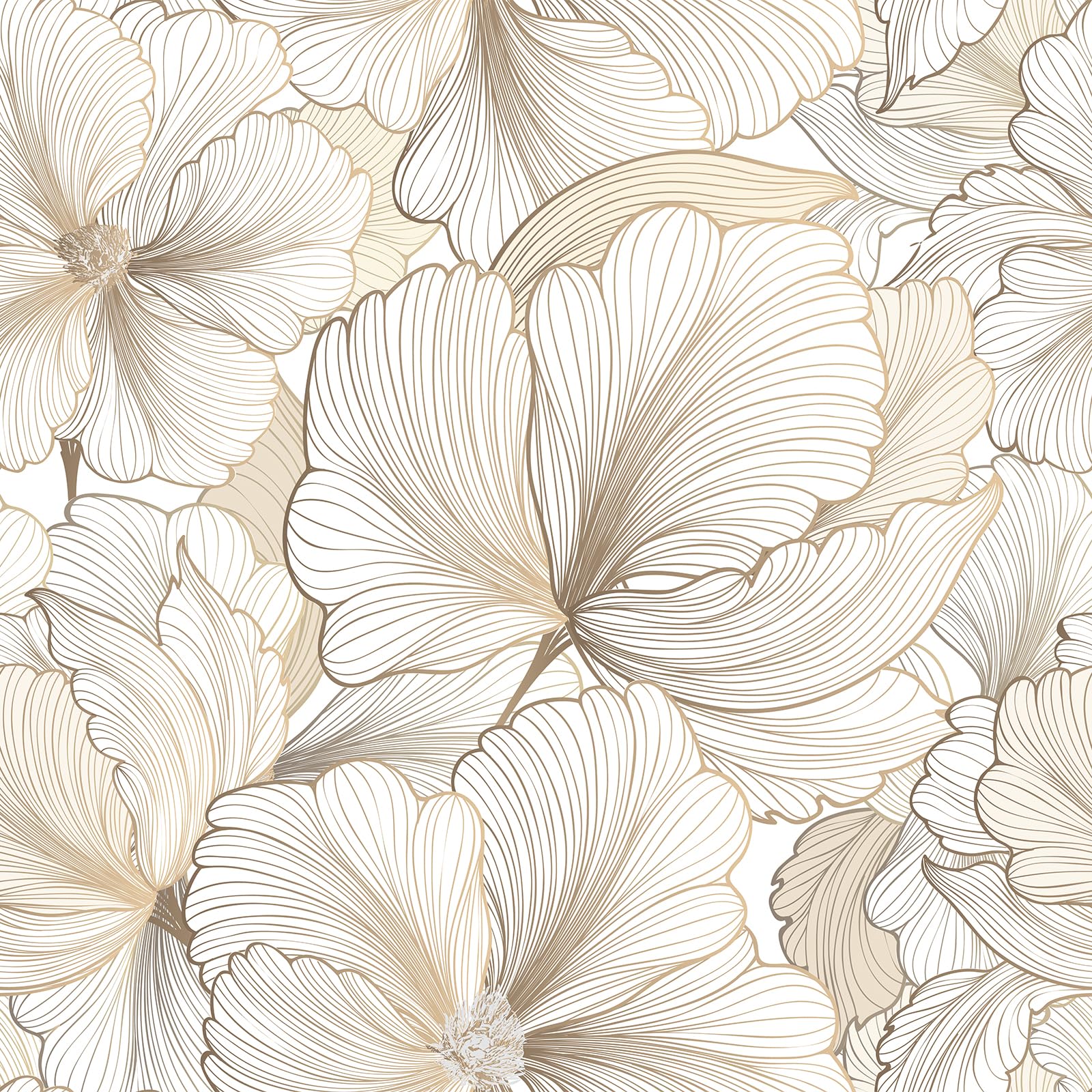 FunStick White and Gold Wallpaper Peel and Stick Gold Ginkgo Leaf Floral Wallpaper Mural for Bathroom Walls Self Adhesive Modern White Gold Beige