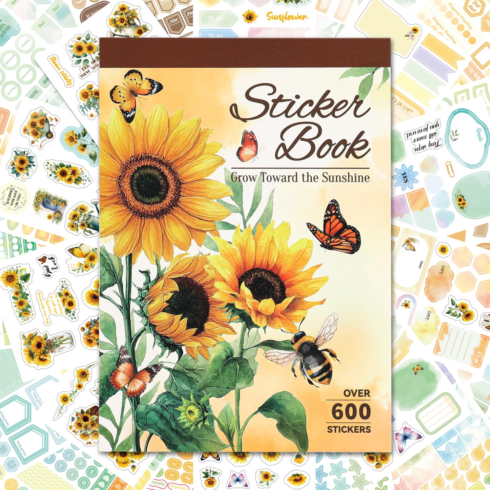 Aesthetic Sunflower Planner Sticker Book 25 Sheets with 600+ Decorative Stickers for Journaling, Scrapbooking, Bullet Journal, Happy Planner, DIY Stationery Supplies Gifts for Women Girls Teens Kids — image 1