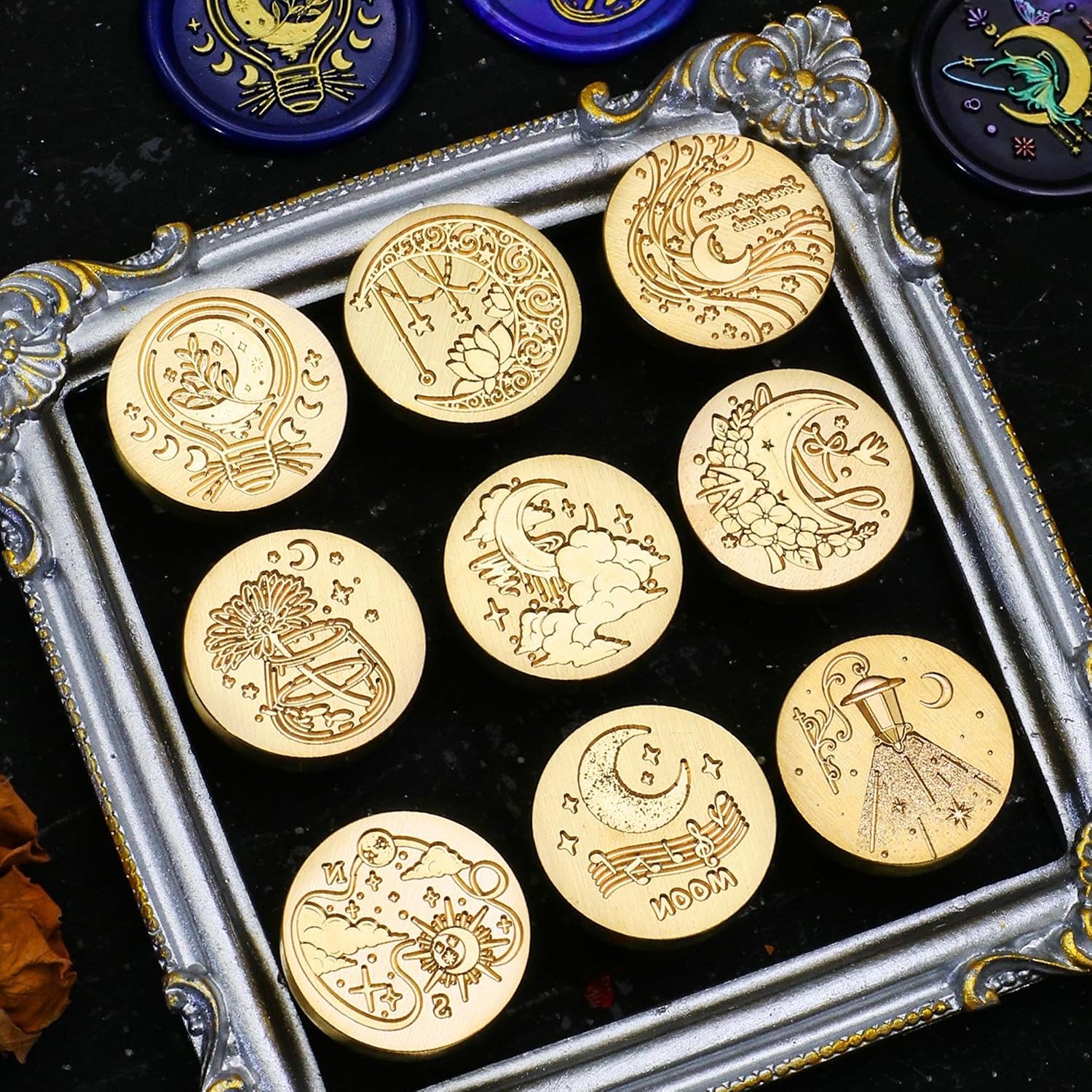 Street Lamp Wax Seal Stamp, Crescent Moon & Retro Lantern Design with Radiating Star Beams, Romantic Night Scene Wax Stamp