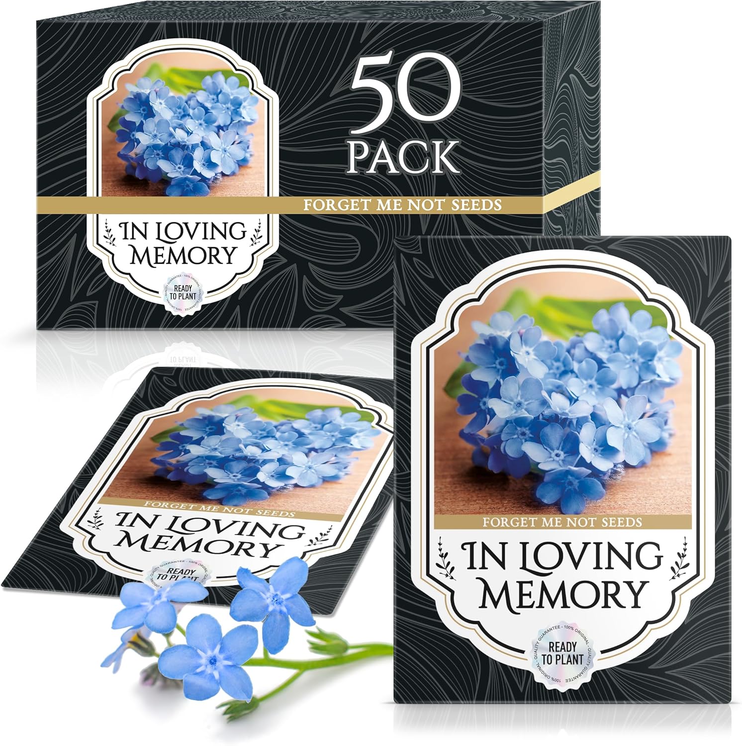 Memorial Forget Me Not Seeds for Celebration of Life – Funeral Favor Packets – 50 Pack