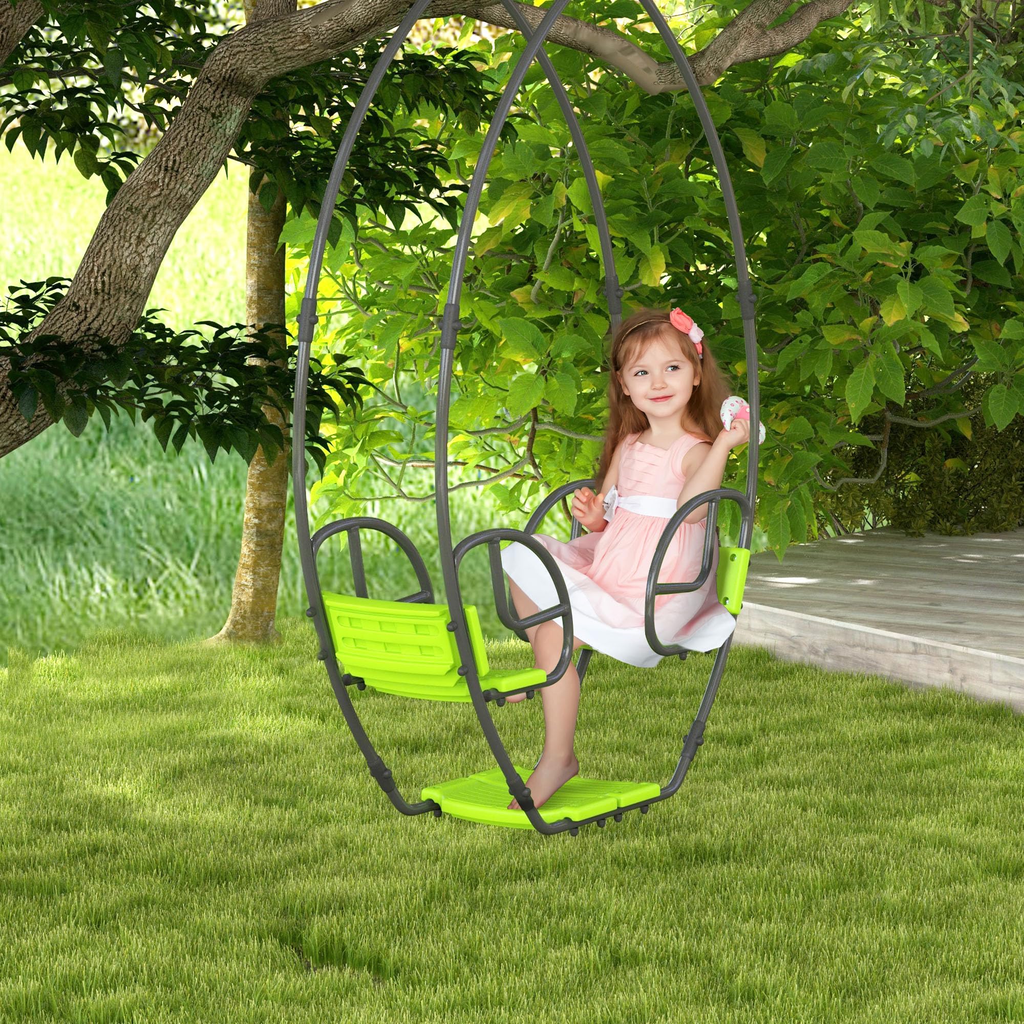 Outsunny Balançoire Face à Face pour Portique Enfants 110,5x40,5x180cm Vert