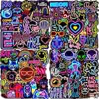 200 Stickers Neon Adesivi Impermeabili - Adesivi Divertenti Per PC, Telefoni, Valigie E Pi&ugrave; | Colori Vibranti