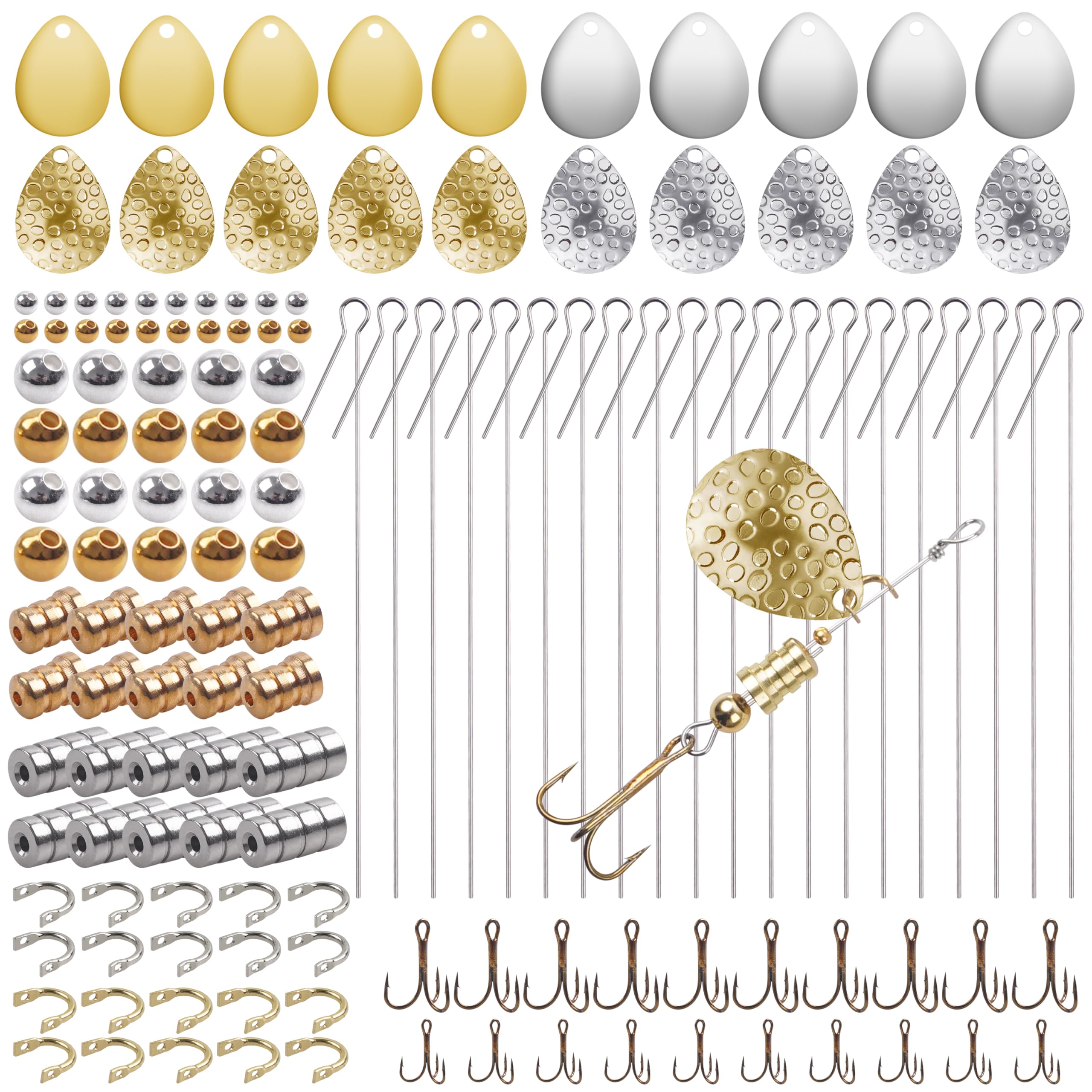 140pcs Spinner Making Kit Fishing Lure Making Supplies DIY Accessories Inline Blade Spinnerbait Parts Spinners Clevis Shaft Lure Bodies Treble Hooks