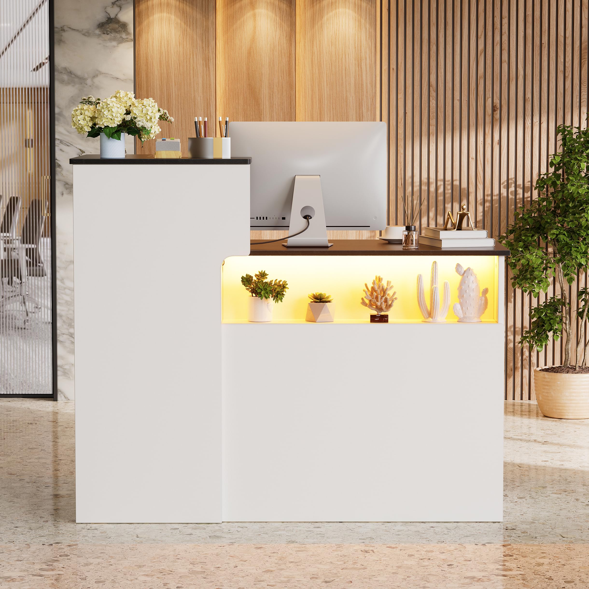 Bancone Reception Ufficio Banco Reception con LED Luce e Cassetto & Armadio Bancone Vendita con cassetto per tastiera Bancon Recep-tion Centro Estetico Banchi di Reception Mobili per re-ception Bianco