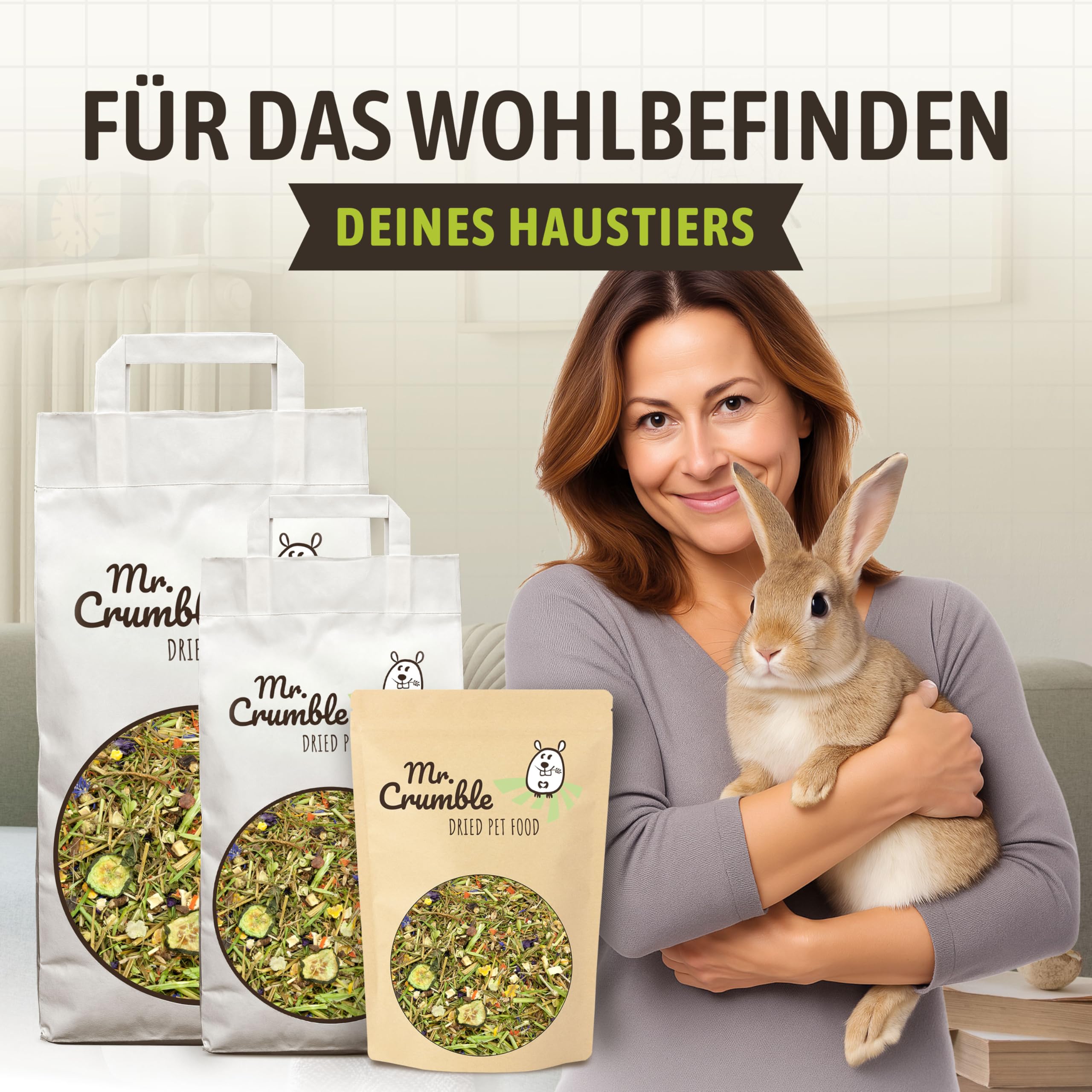 Mr. Crumble Knuspersalat – 100 % natürliches Strukturfutter für Kaninchen – weizenfrei, pelletfrei, ohne Zusätze – unterstützt Verdauung & Zahnabrieb – 10kg