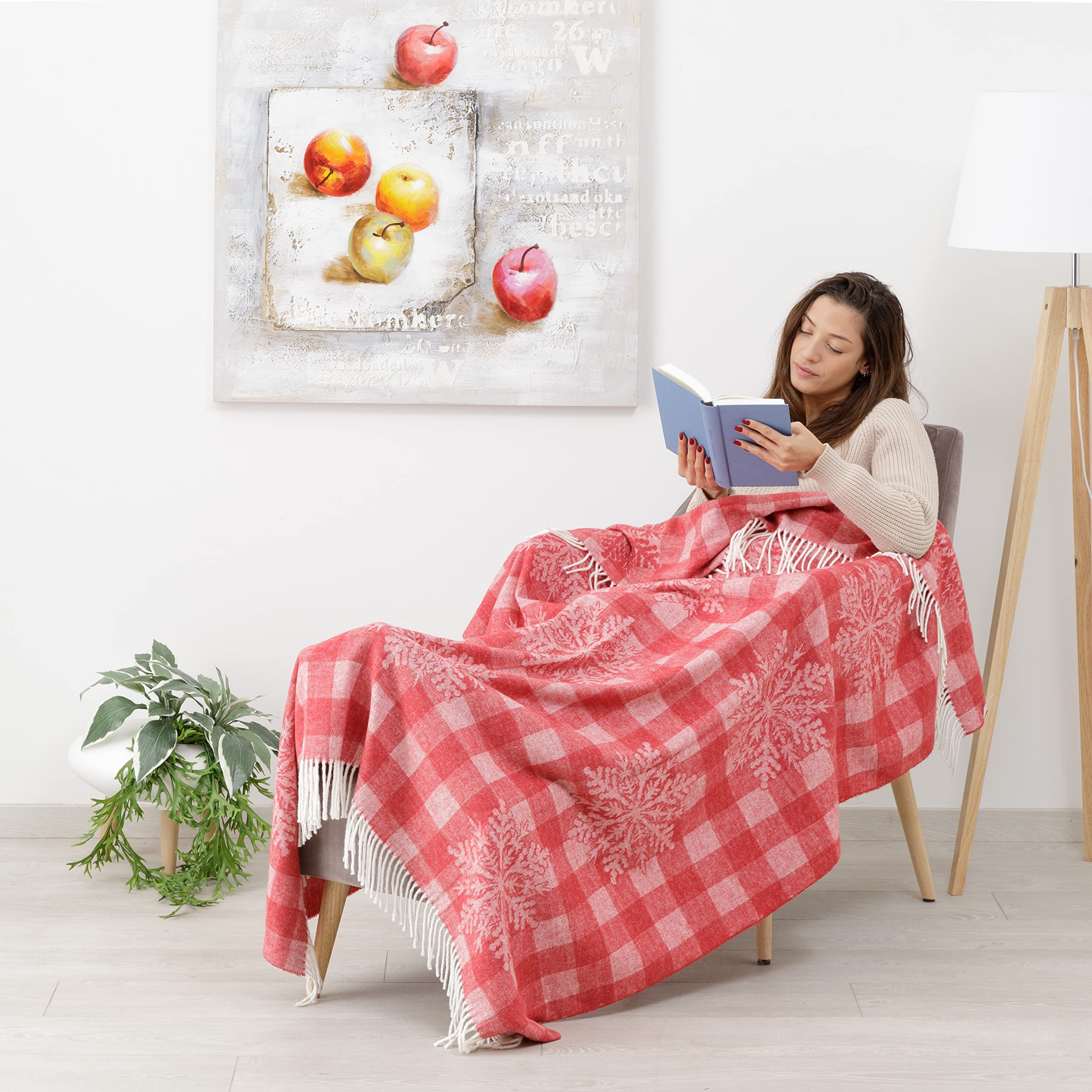 Plaid Scozzese Rosso Misto Cotone - 130x170 Cm, Made In Italy, Per Divano E Letto