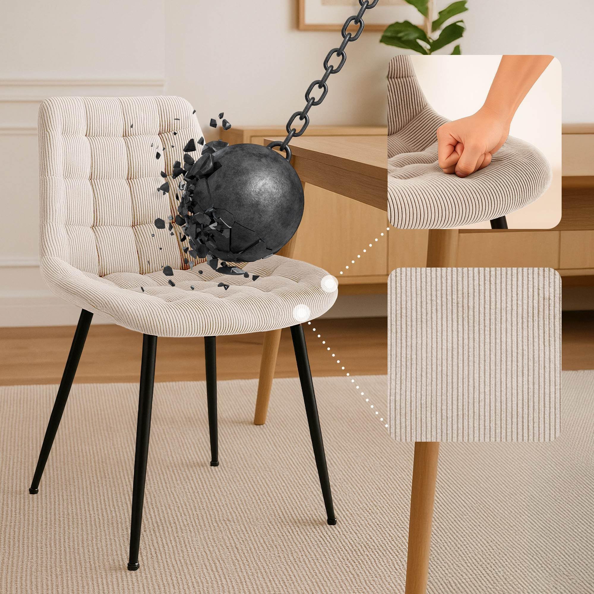 CLP Chaise De Salle à Manger Antibes I Chaise De Cuisine Avec Revêtement En Velours Côtelé Surpiqué I Peut Supporter Jusqu'à 150 Kg, Couleur:Bleu