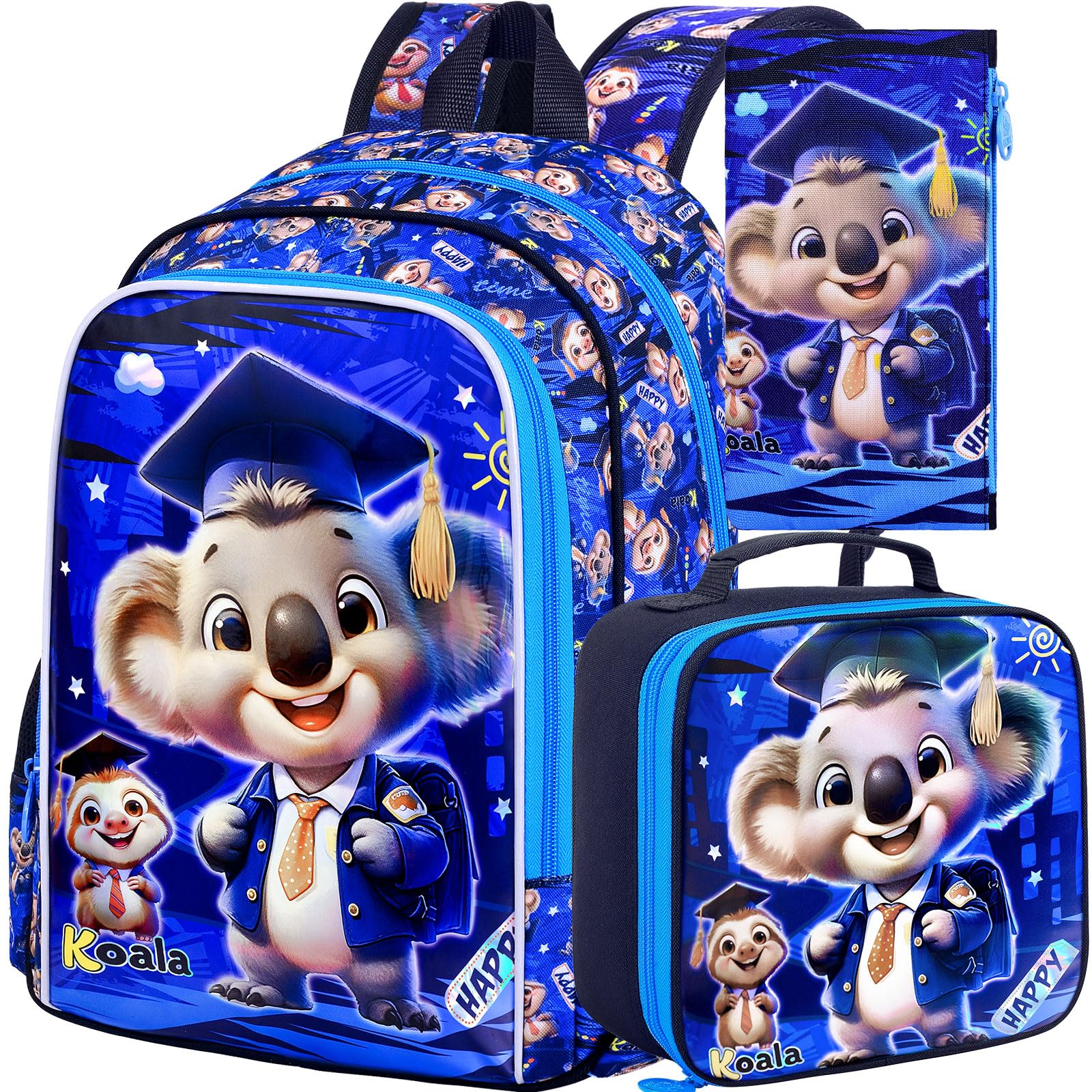 AGSDON 3PCS Backpack for Boys, Kids Elementary Bookbag with Lunch Box, Water Resistant School Backpacks for Kindergarten