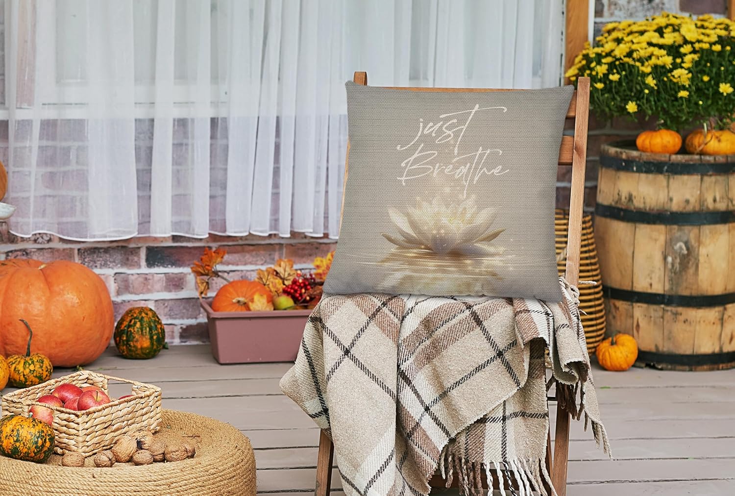 Lotus Flower Just Breathe Pillow Covers 18x18,Spa Zen Meditation Spiritual Room Decor,Lotus Flower Zen Spiritual Pillow Case Covers for Bedroom Couch Room Home - Image 4