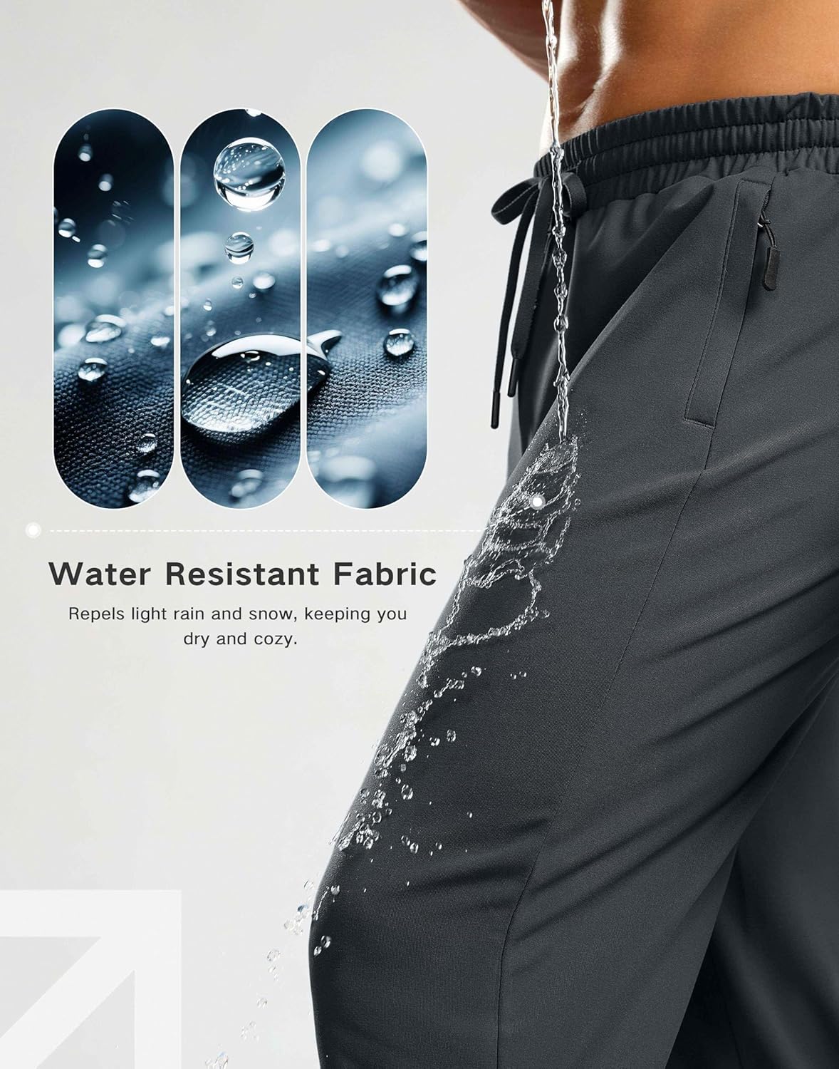 G Gradual Men's Fleece Lined Pants with 3 Zipper Pockets Water Resistant Winter Warm Hiking Pants Athletic Sweatpants for Men - Image 6