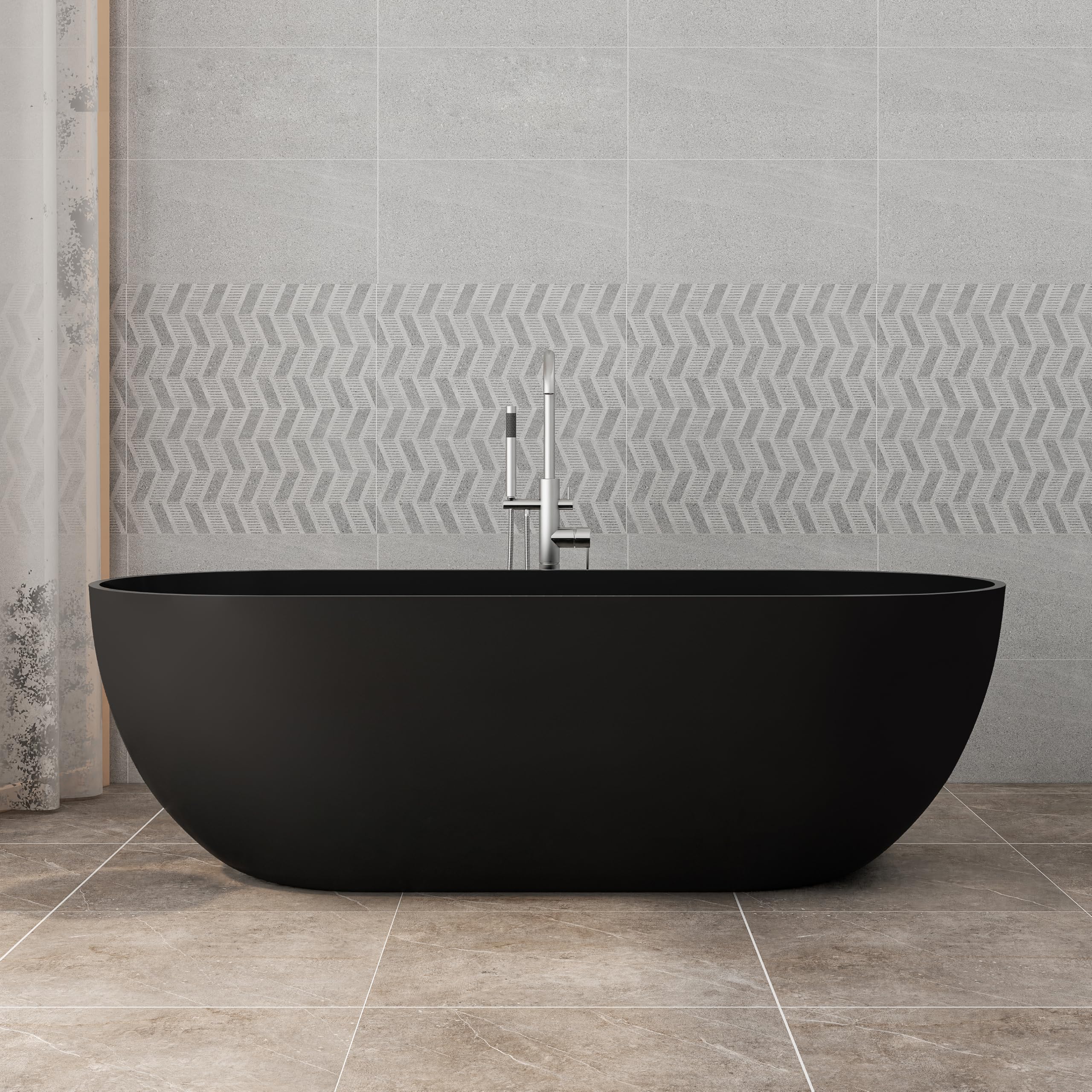 MEDUNJESS 69 inch Matte Black Stone Resin Tub