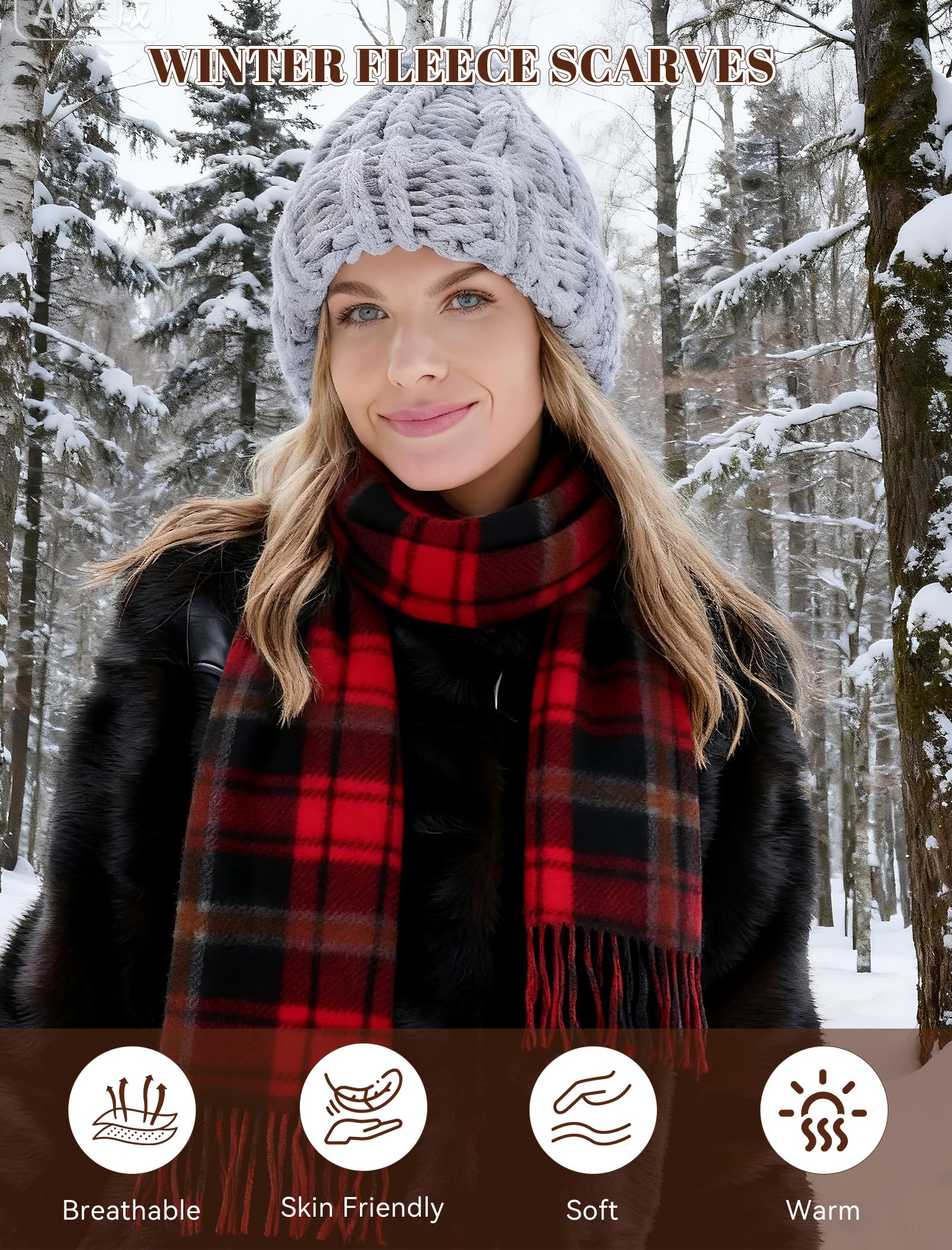 Confezione da 24 sciarpe invernali a quadri, sciarpa invernale calda per uomini e donne, cura dei senzatetto, Natale