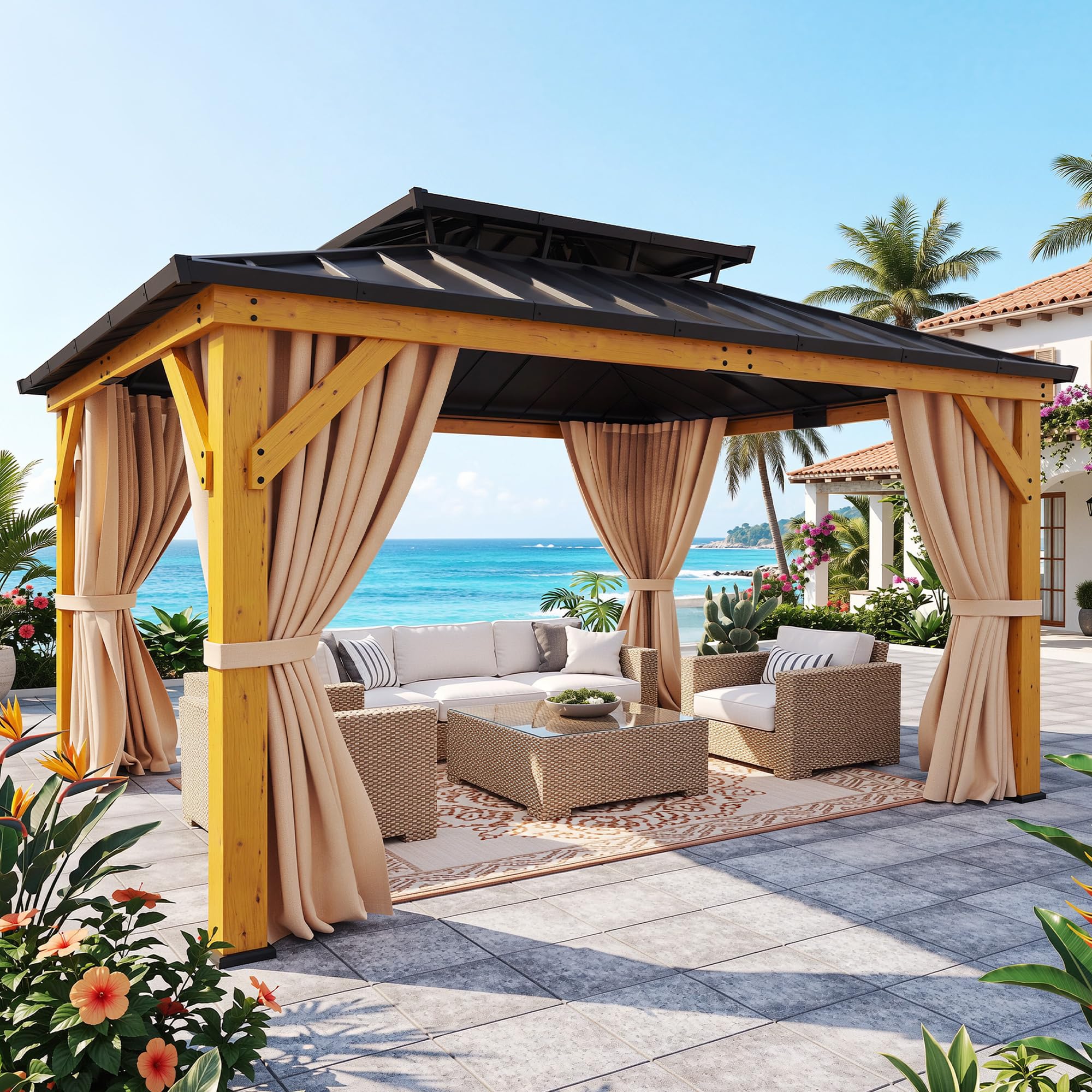 Amazon.com : DWVO 11X13FT Gazebo Wood Outdoor Wooden Frame Double