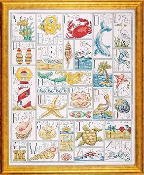 Tobin Blue & Yellow Floral Cross Stitch Kit - 14 Count Aida Cloth, 10x14 Inch Complete Set