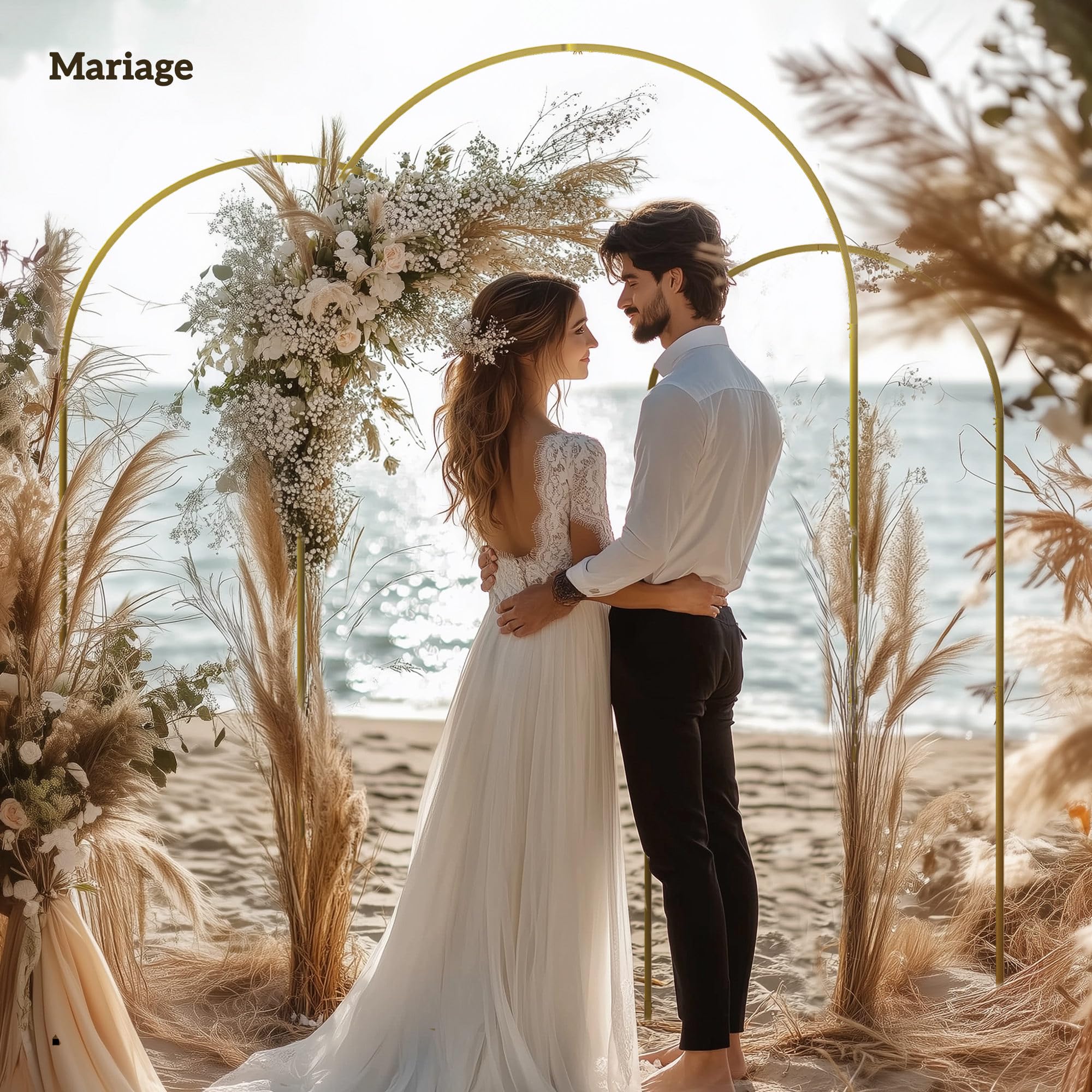 Outsunny Lot de 3 Supports d'arche de Fond en métal doré pour Mariage, 2,2 m, 2 m, 1,8 m, Arche de Jardin, Mariage, fête d'anniversaire, fête prénatale, Arche de Ballons Floraux