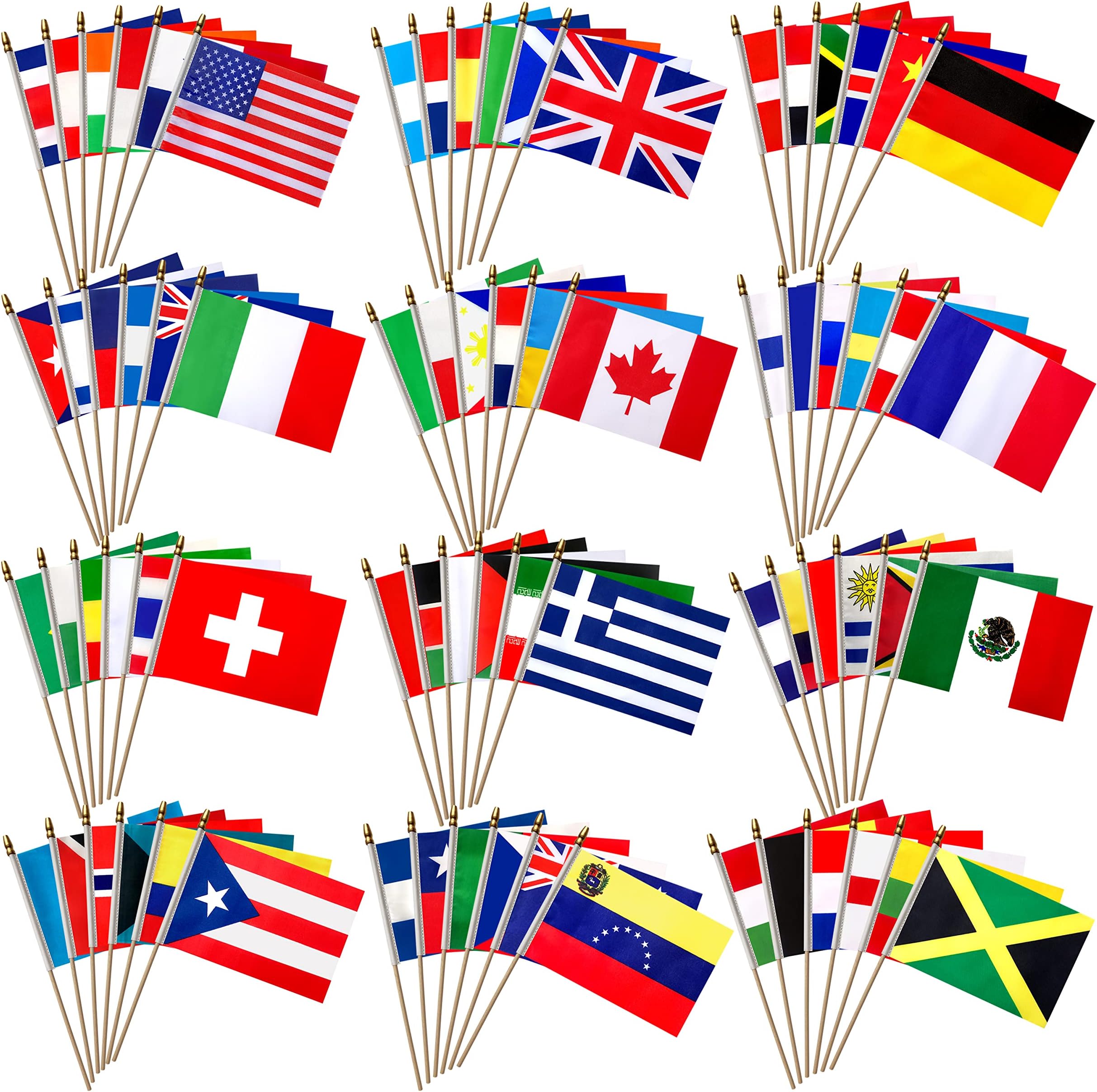 100 Countries International World Flags on Wooden Stick Small Mini Hand Held Flags for Sports Events,International Festival,5x8 Inch