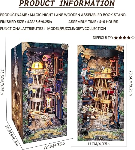 Miniatura 10 de Spilay Kit de bricolaje para rincón de libros, casa de muñecas, estantería, decoración de callejón, kit de construcción de modelos de sujetalibros