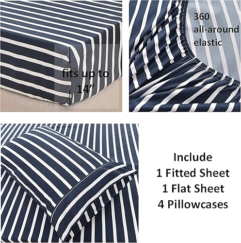 Miniatura 4 de American Home Collection Juego de sábanas estampadas de 6 piezas de microfibra cepillada, sin arrugas, bolsillo profundo de 14 pulgadas de