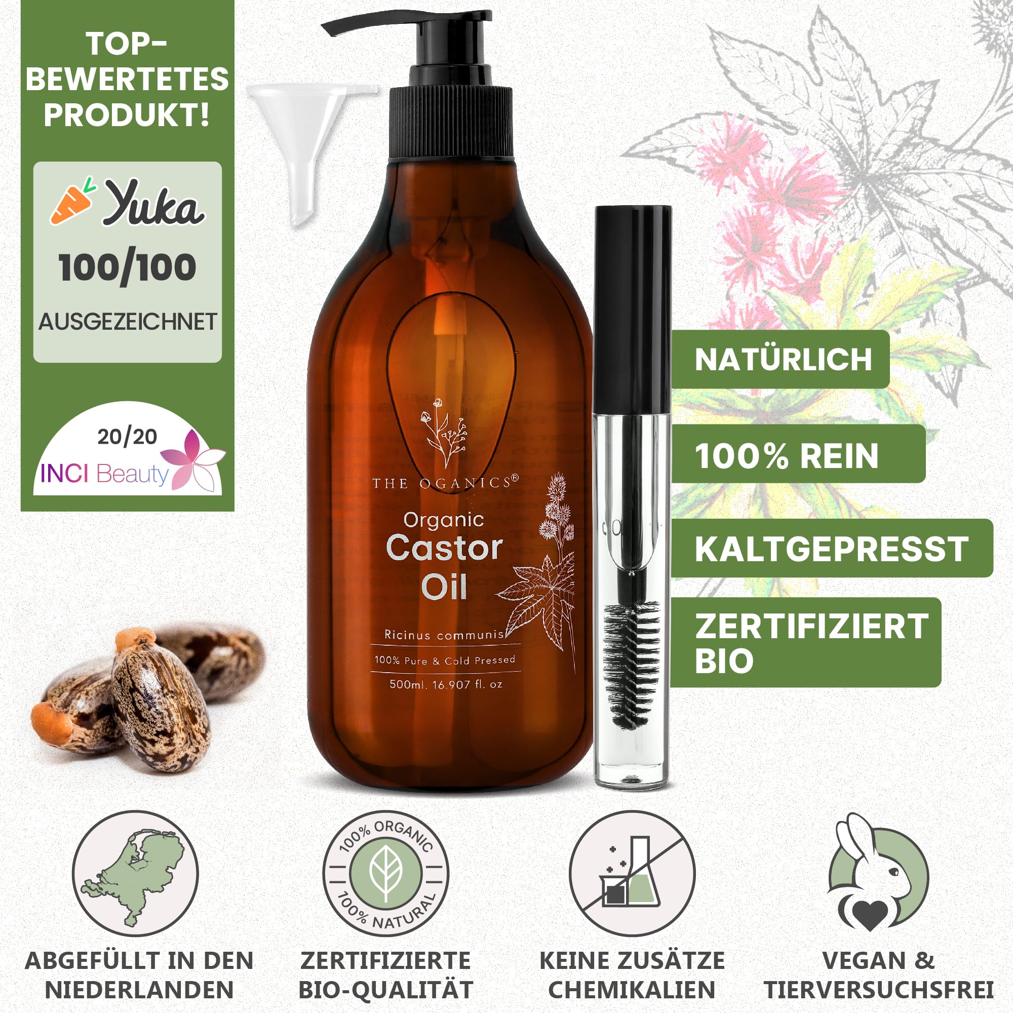 THE OGANICS® Castor Oil Organic 500ml, Cold Pressed, Hair Growth Oil, Lash Serum, Beard Oil - Image 2