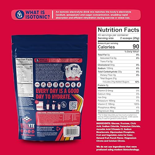 Miniatura 4 de Vitalyte Mezcla de bebida en polvo de electrolitos, mezcla de hidratación de electrolitos isotónicos, paquete de caja (6 unidades, ponche de frutas)