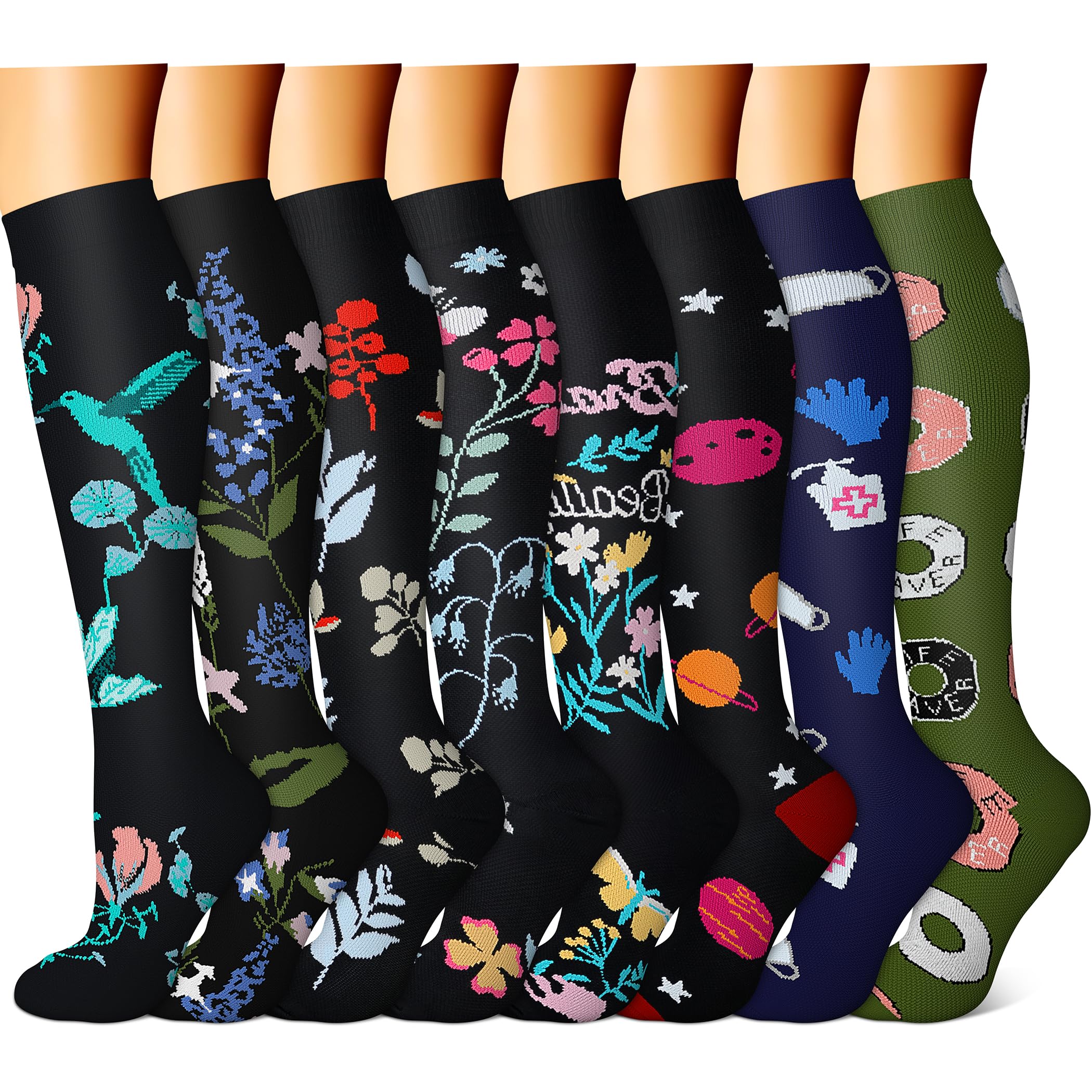 FEYHAY Copper Compression Socks (8 Pairs) 15-20 mmHg Circulation is Best Athletic & Daily for Men & Women, Running, Climbing