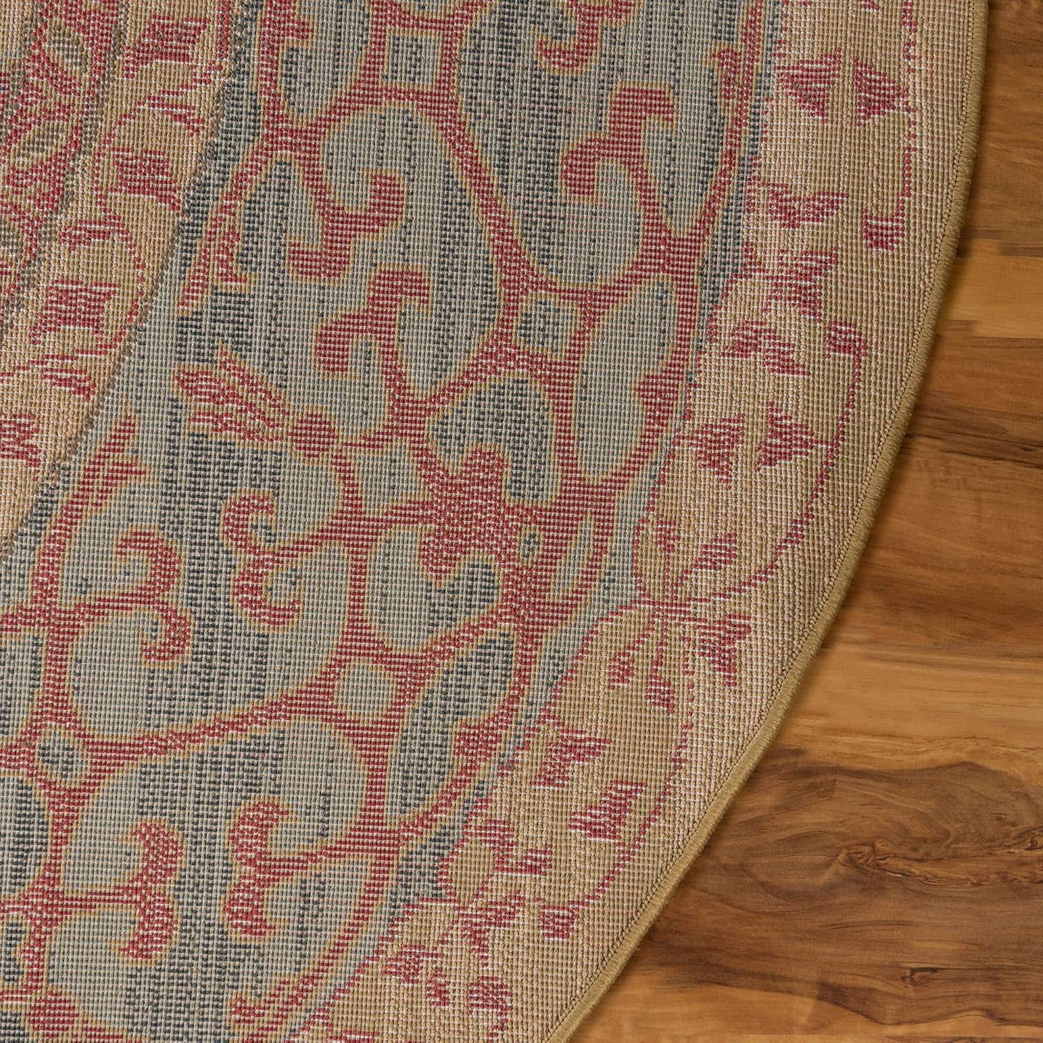 Rugs.com Amina Collection Rug – 6' Round Red Flatweave Rug Perfect for Kitchens, Dining Rooms
