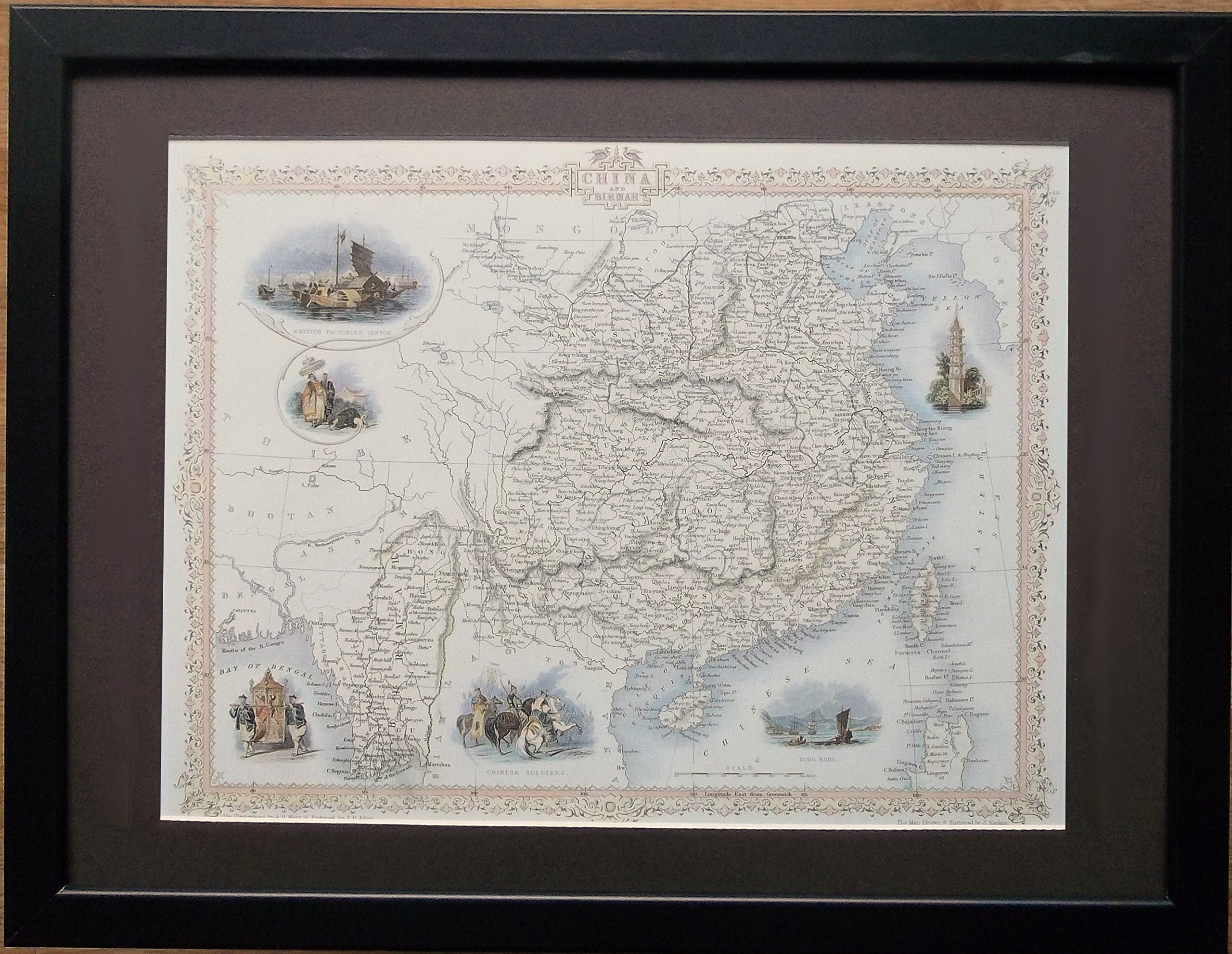 encadrée et montée Vieux carte du monde – Cadre de 30,5 x 40,6 cm, carte de Chine