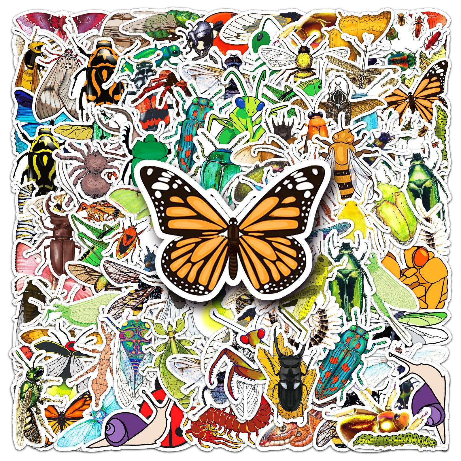 100PCS Insect Stickers for Boys Teens Kids Adults,Colorful Bug Animal Waterproof Decals for Water Bottles Mobile Phone Skateboard Guitar Laptop Luggage Helmet Refrigerator Phone Computer