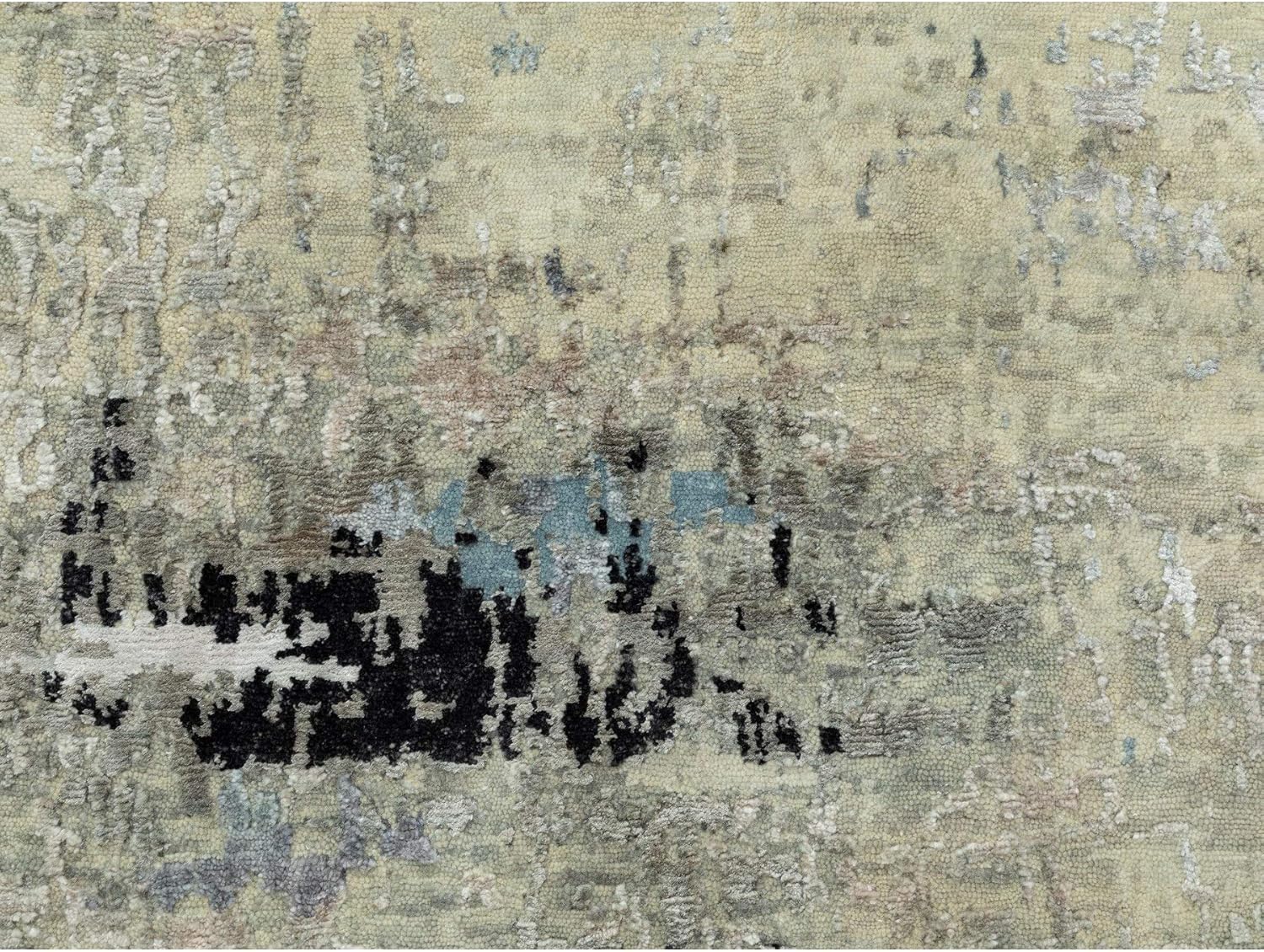 Wool & Silk Abstract Design Modern Silver Blue Hand Knotted Oriental Runner Rug (2'5"x7'9")