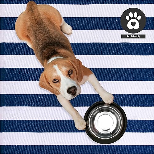 Miniatura 8 de FH Home - Alfombra para exteriores, impermeable, resistente a la decoloración, reversible, plástico reciclado de alta calidad, acabado a rayas, para