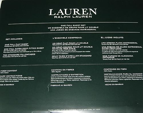 Miniatura 9 de Lauren Ralph Cotton - Juego de sábanas de 300 hilos con estampado floral de cachemira, azul índigoblanco (Medallion BlueWhite, Twin)