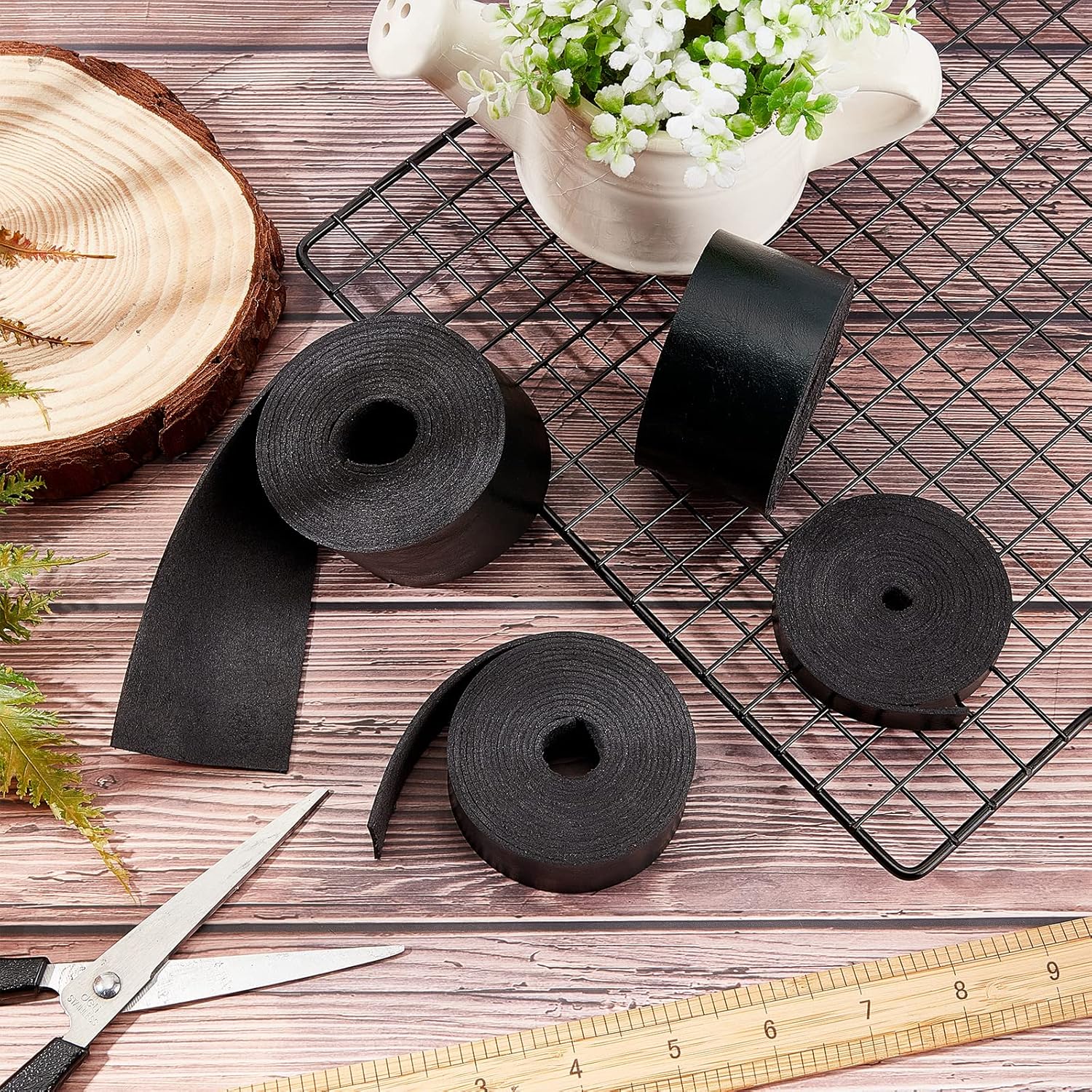 GORGECRAFT Black Leather Strap 1.5 Inch Wide 78 Inch Long Single Flat Cord Sided Lychee Pattern Leather Strips for DIY Crafts Projects Clothing Jewelry Wrapping Making Bag Furniture Handles : Home & Kitchen