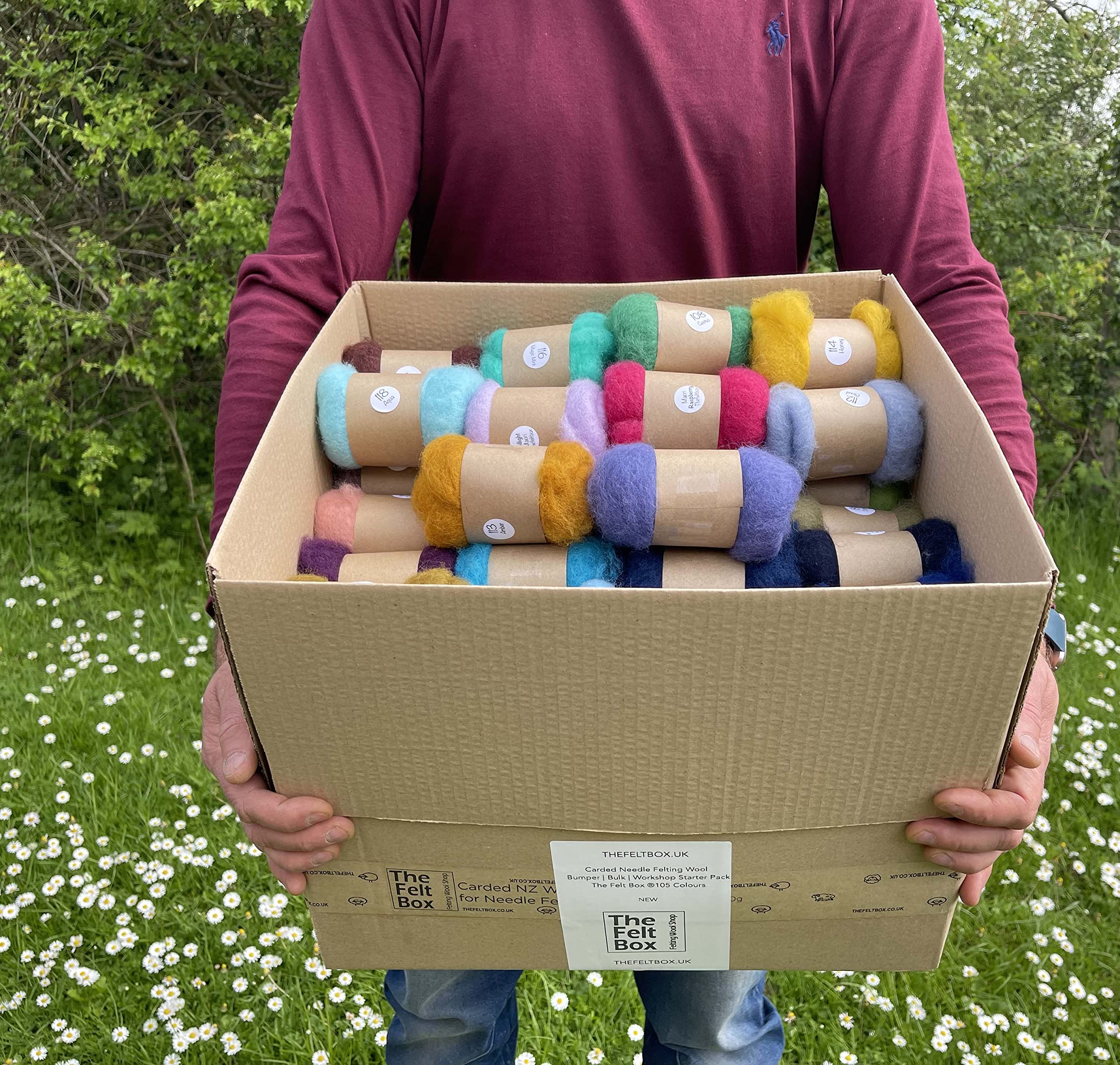 The Felt Box Lana per infeltrimento (imbottitura cardata con fibre corte), confezione da 105 colori, varie misure (105 x 20 g = 2,1 kg in totale)