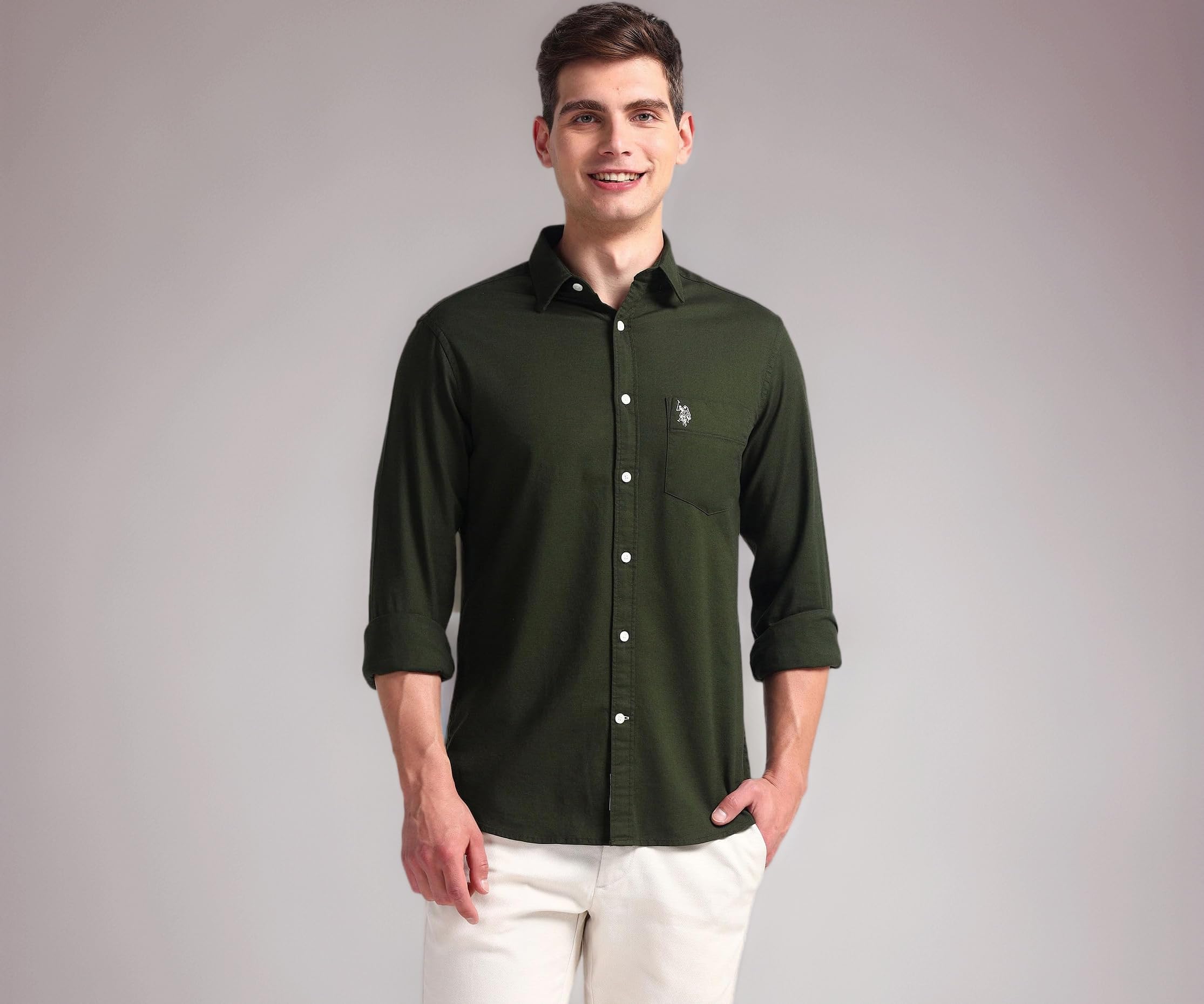 U.S. Polo ASSN. Men's Solid Cotton Dobby Tailored Fit Shirt