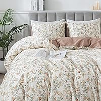 Vista 25 de HoneiLife Juego de funda de edredón floral 100% algodón, 3 piezas, suave, ropa de cama botánica con cierre de cremallera y lazos en las esquinas