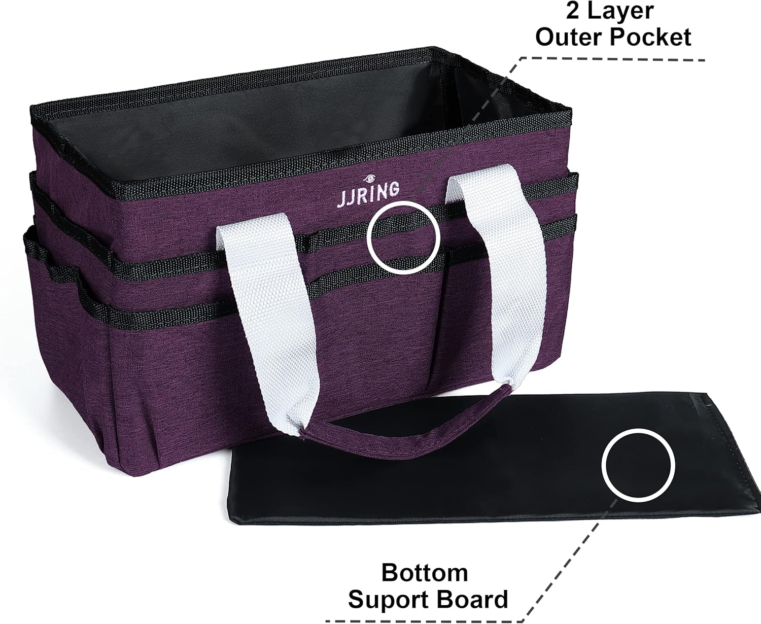 JJRING Craft Organizer Tote Bag, Art Storage Caddy with Multiple Pockets, Deep Purple Sewing Bag for Art, Craft, Scrapbooking, Medical, and Office Supplies Storage