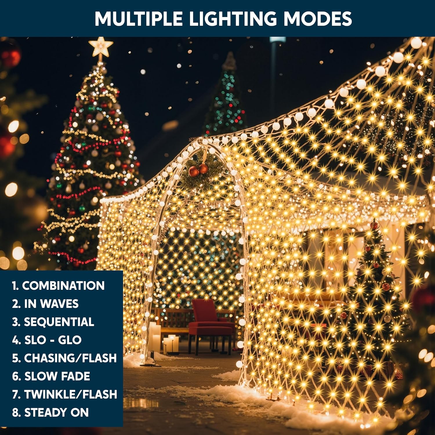 JOYIN 360 LED Christmas Net Lights, 16.4X 6.5FT Christmas Mesh Lights with 8 Modes, Connectable, Waterproof for Bushes Trees Yard Indoor Outdoor Xmas Decorations (Warm White)