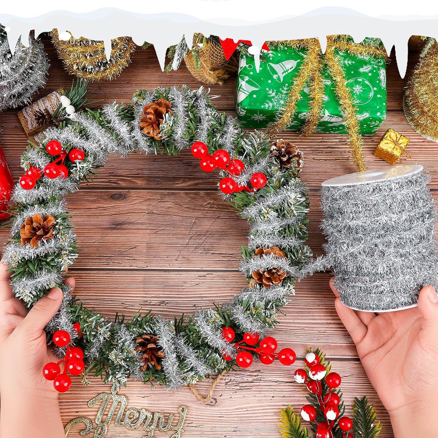 MARFOREVER 40 Yards Christmas Tinsel Ribbons Christmas Mini Twist Garlands image 4